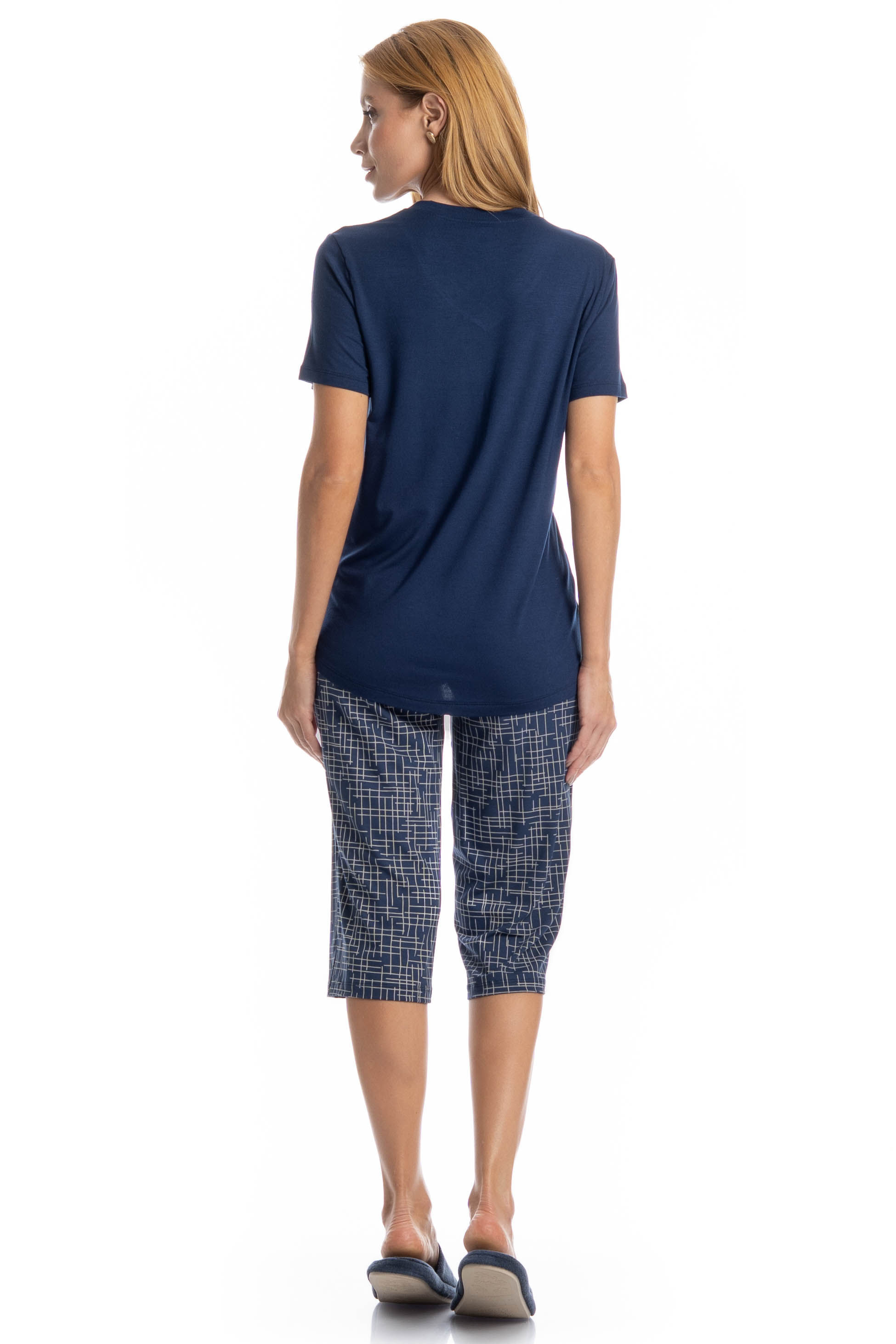 Pijama Feminino Pescador Thais Azul-marinho - Imagem 2