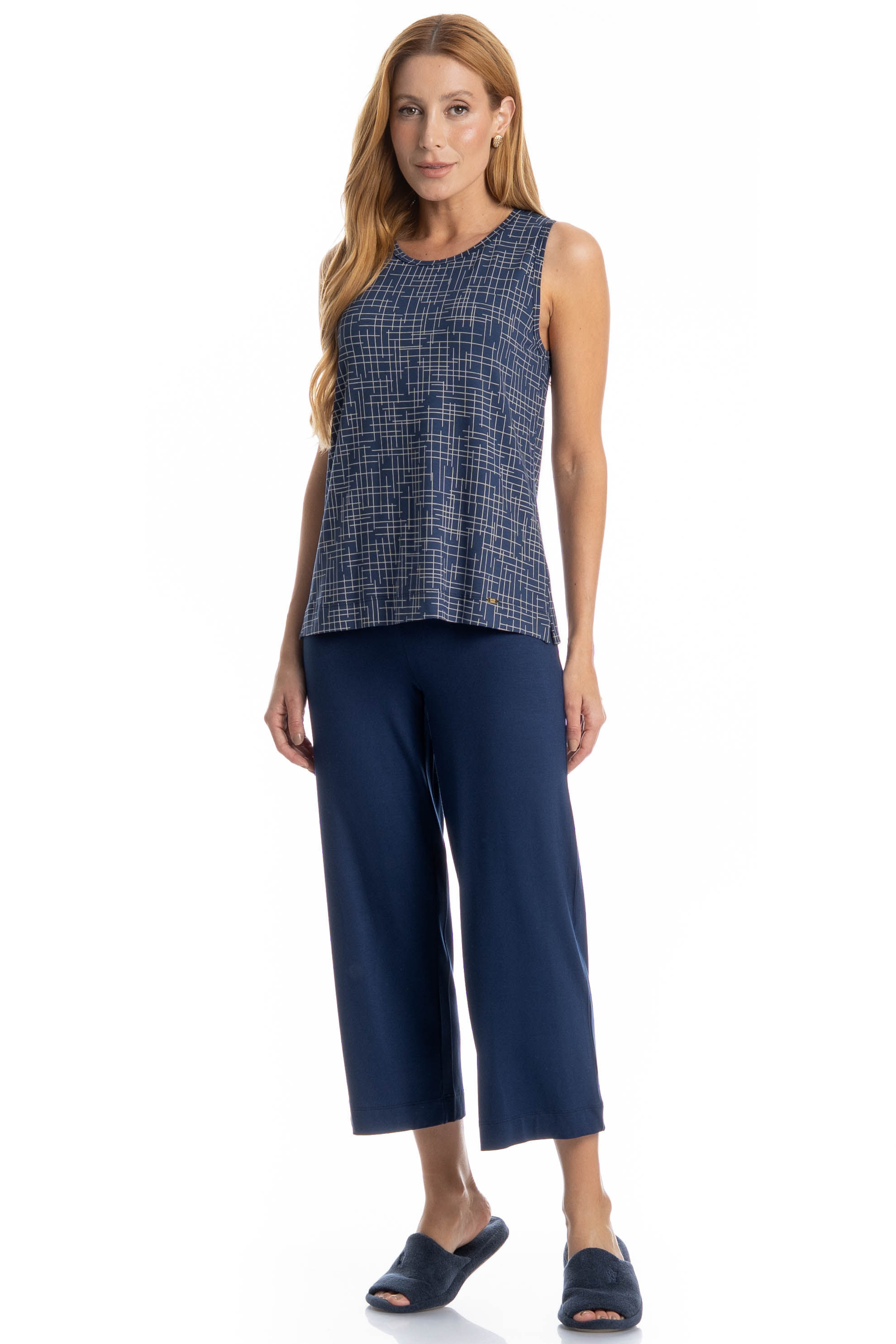 Pijama Feminino Capri Regata Thais Azul-marinho - Imagem 1