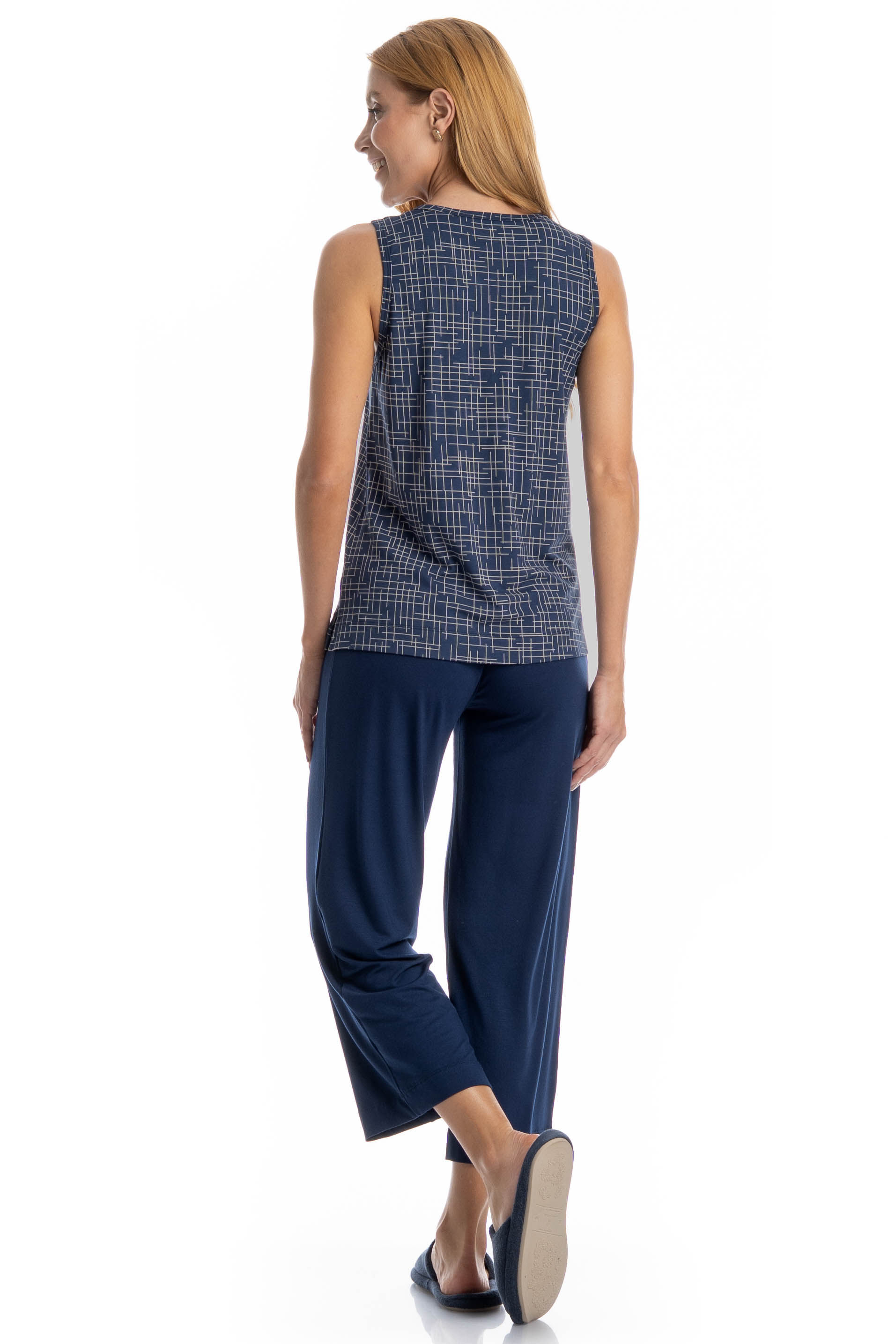 Pijama Feminino Capri Regata Thais Azul-marinho - Imagem 2