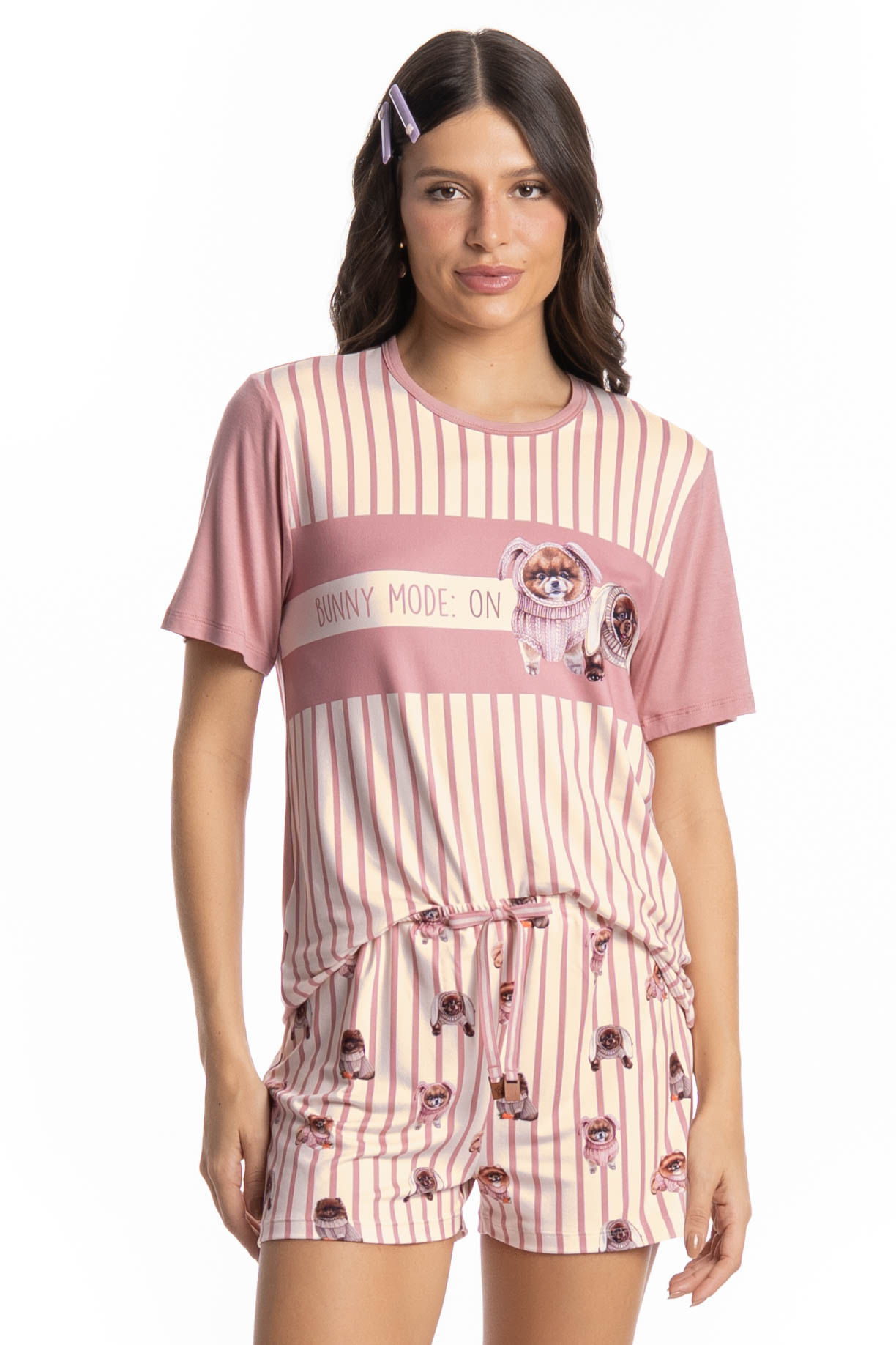 Pijama Feminino Curto Lyla Bunny Branco - Imagem 1