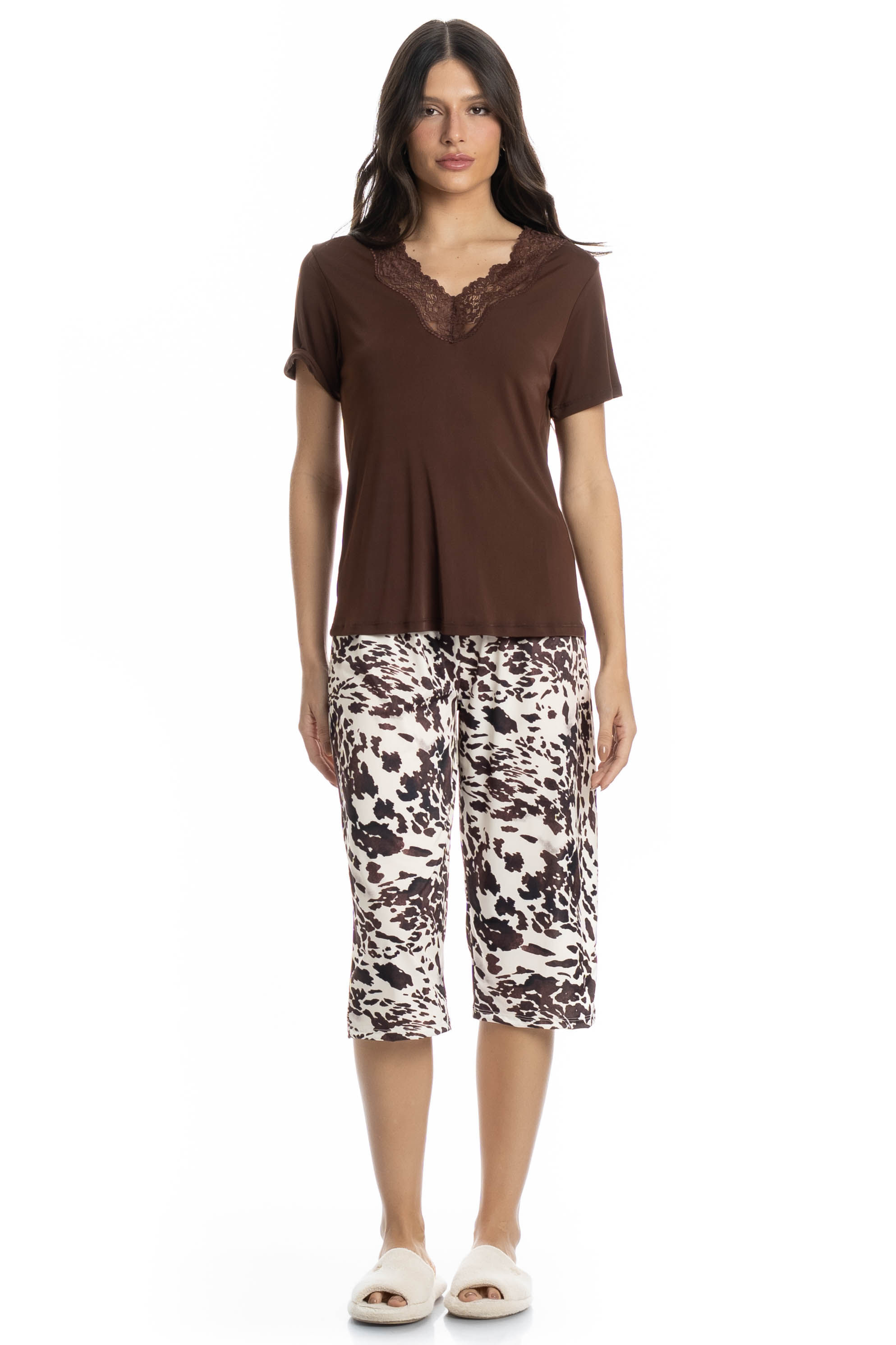 Pijama Feminino Pescador Lorena Bege - Imagem 1