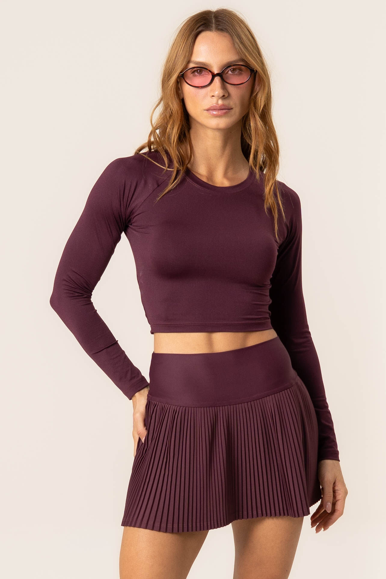 Short Saia Plissado Dark Cherry Vivame Vermelho - Imagem 1