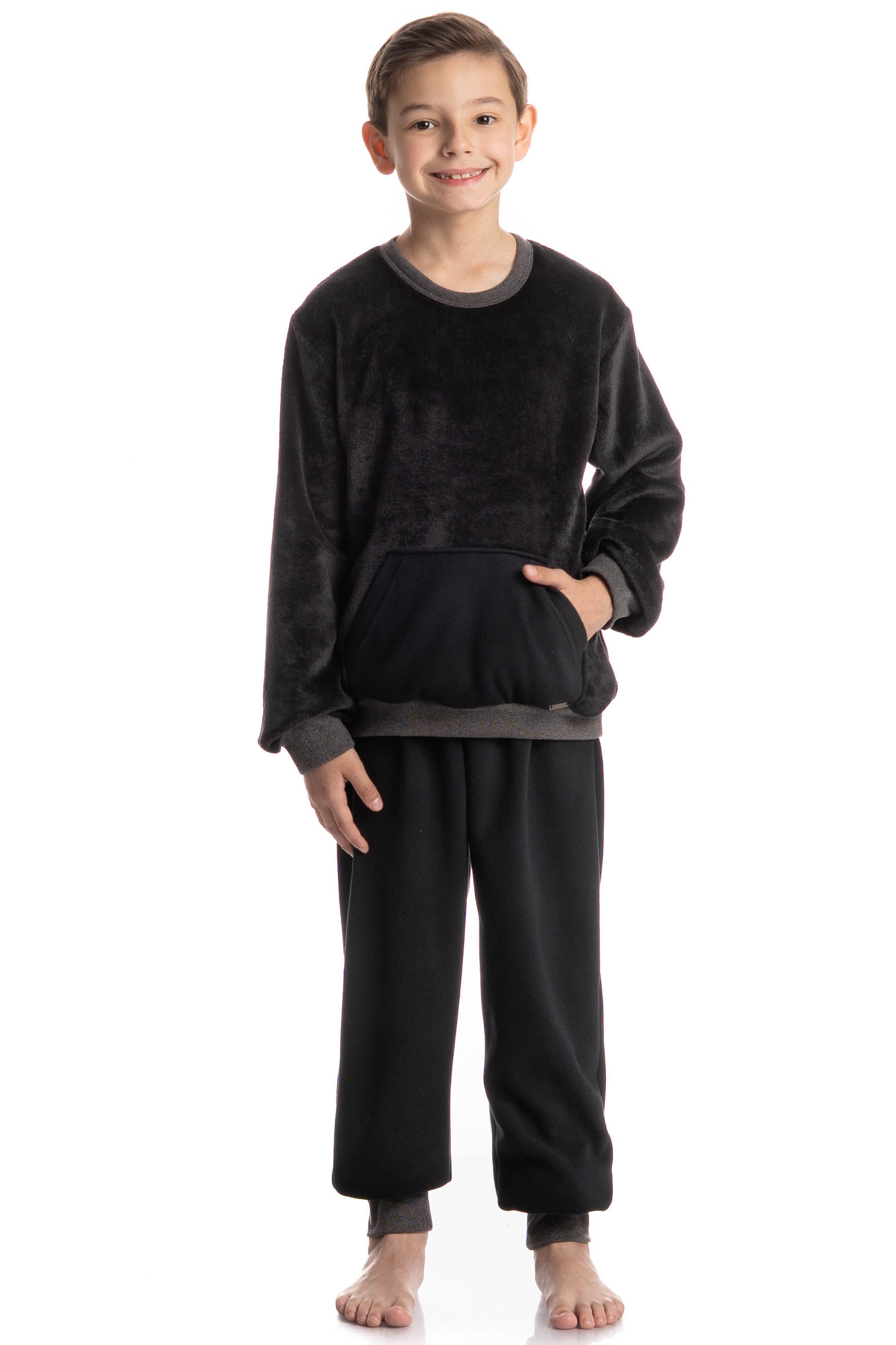 Pijama Infantil Masculino Longo Benício Preto - Imagem 1