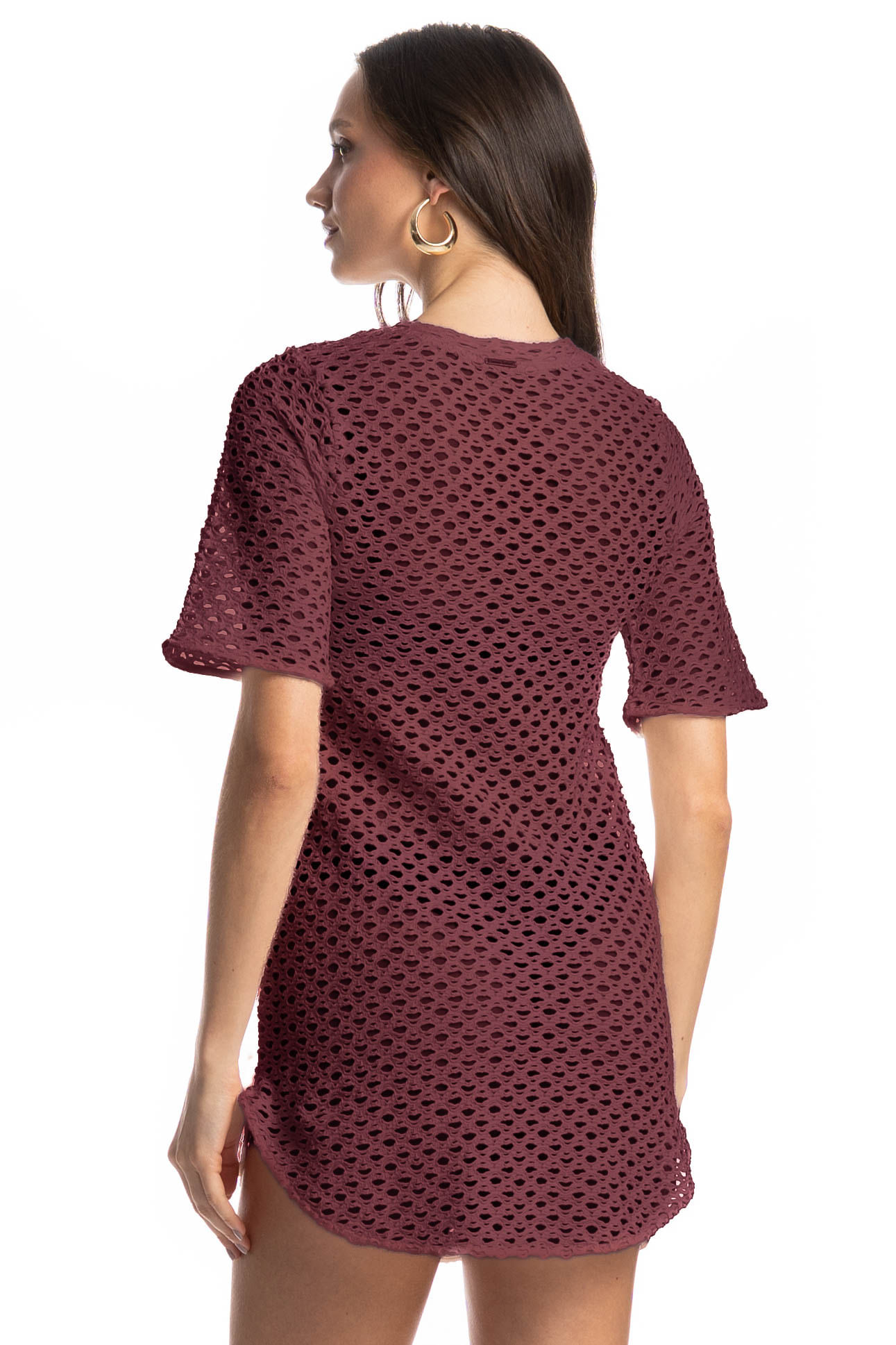 Vestido Curto Com Manga Mangostim Vinho - Imagem 2