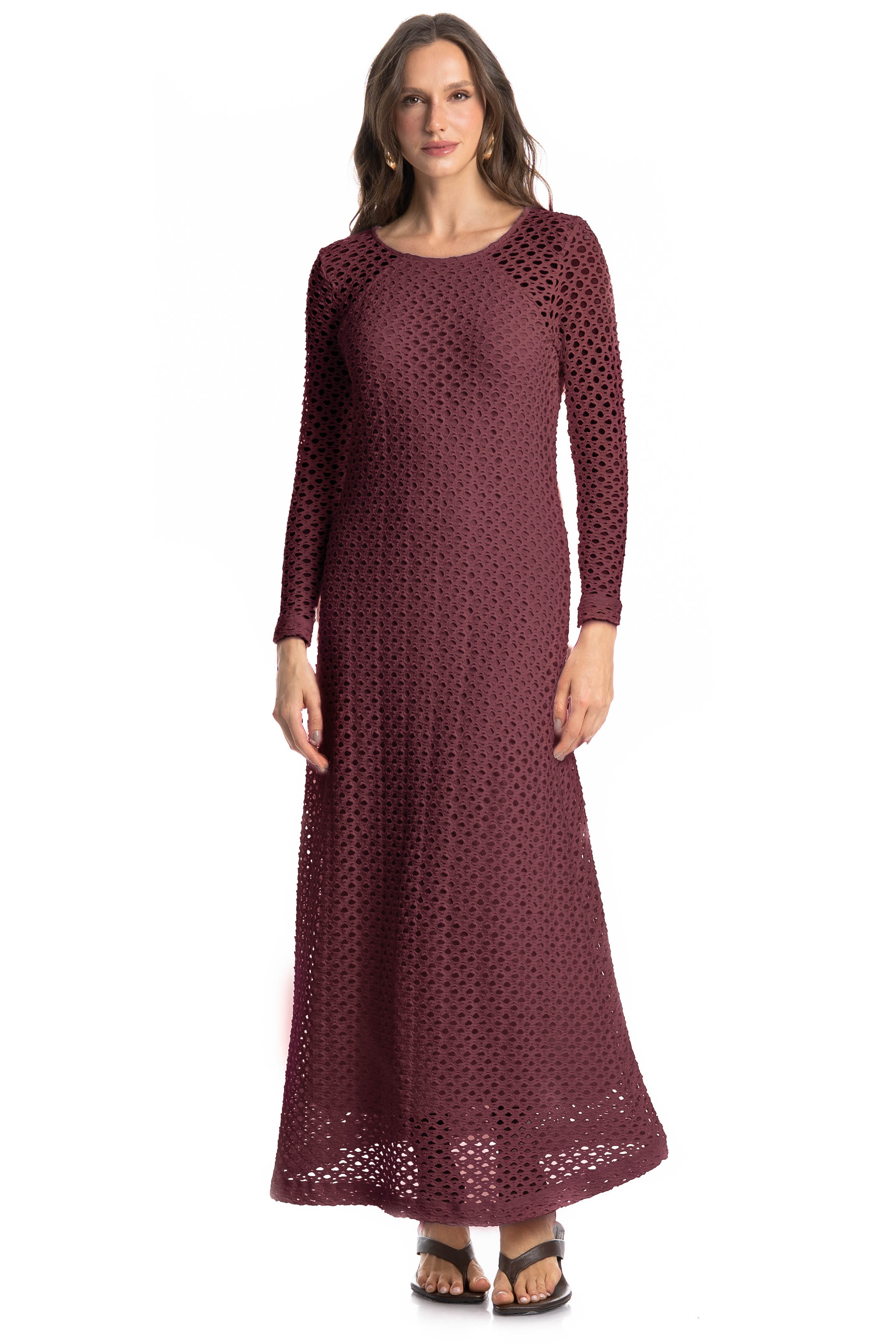 Vestido Com Manga Mangostim Vinho - Imagem 1