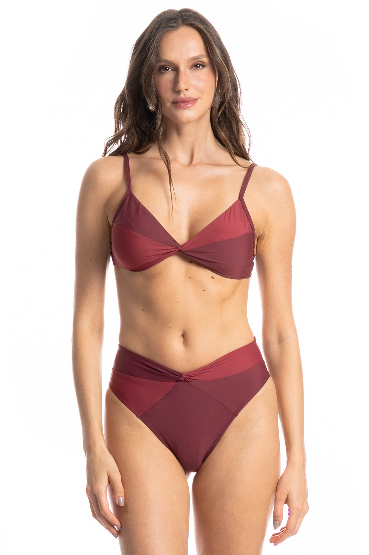 Biquíni Bicolor Com Nó Malbec Vinho - Imagem 1