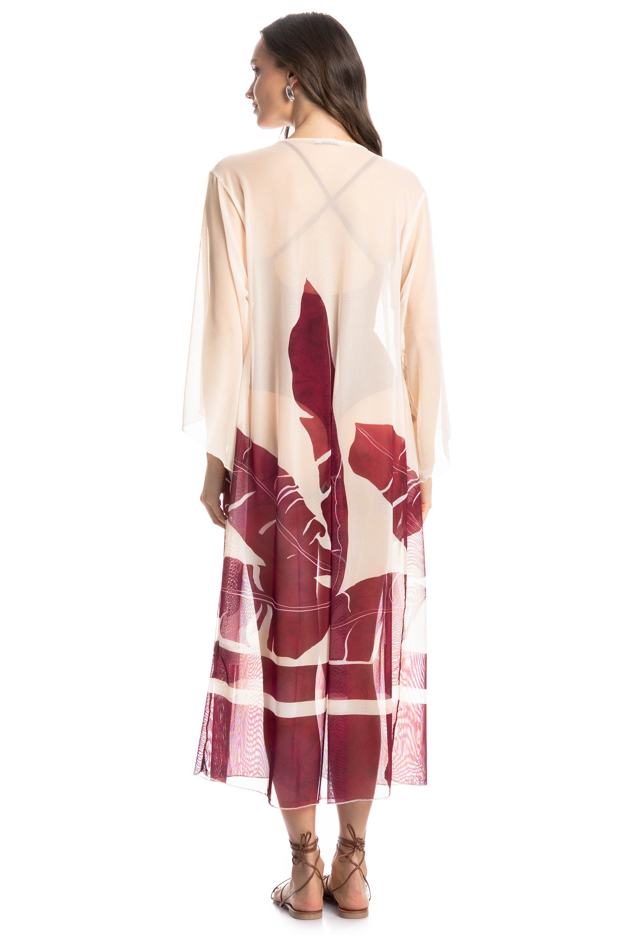 Kaftan De Tule Com Manga Folha Vinho - Imagem 2