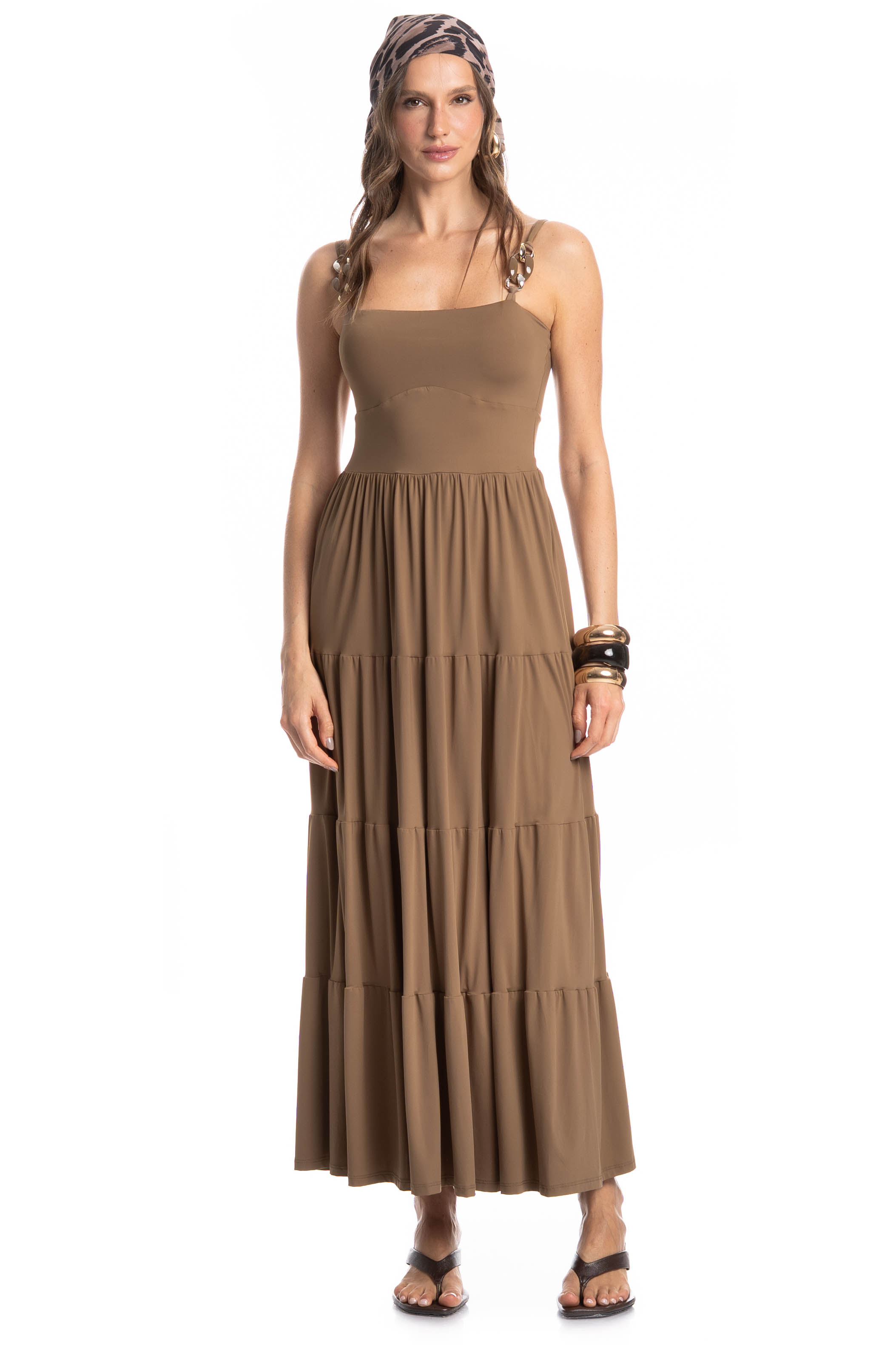 Vestido Longo Amêndoa Marrom - Imagem 1