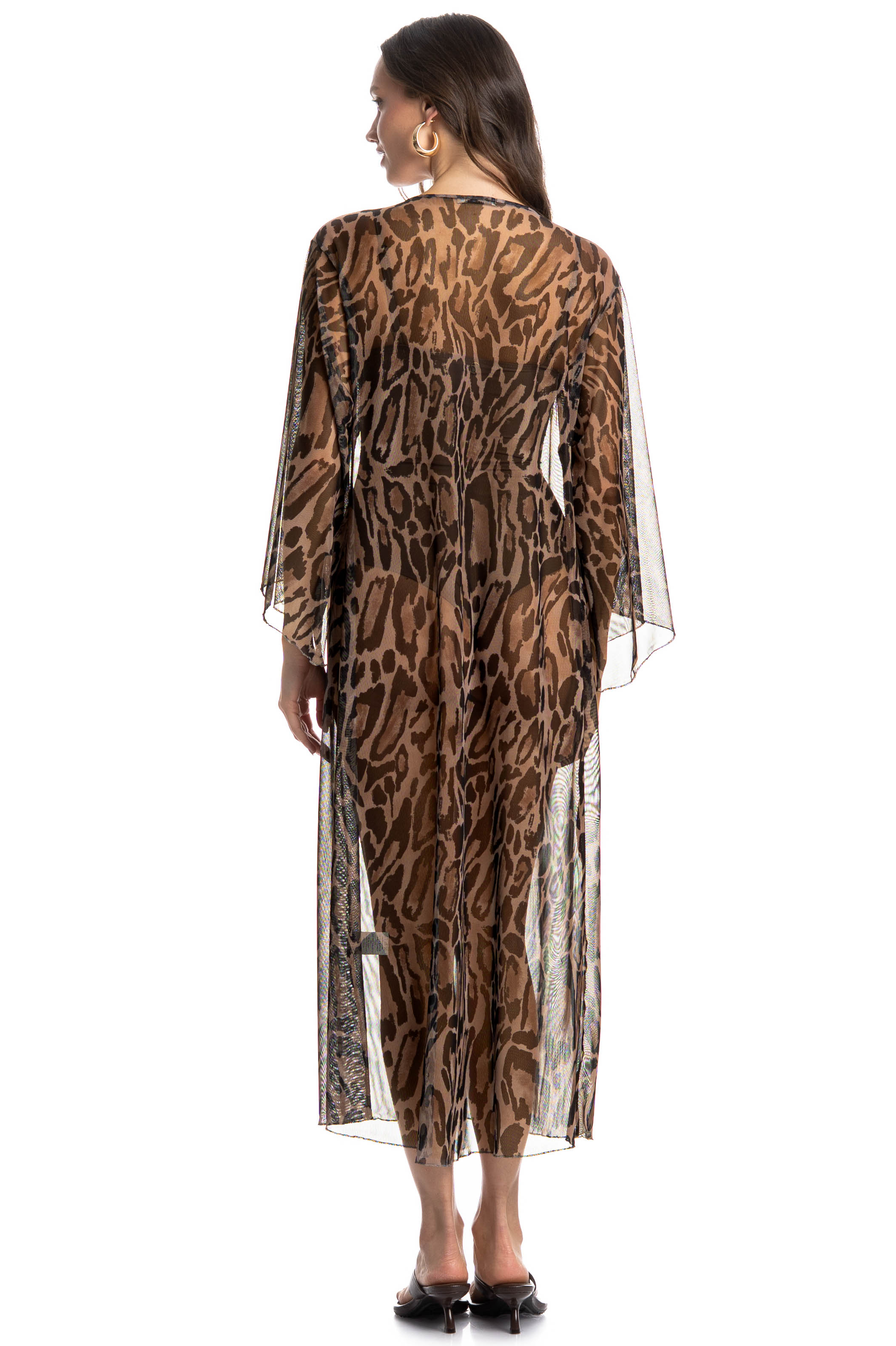 Kaftan De Tule Com Manga Onça Marrom - Imagem 2