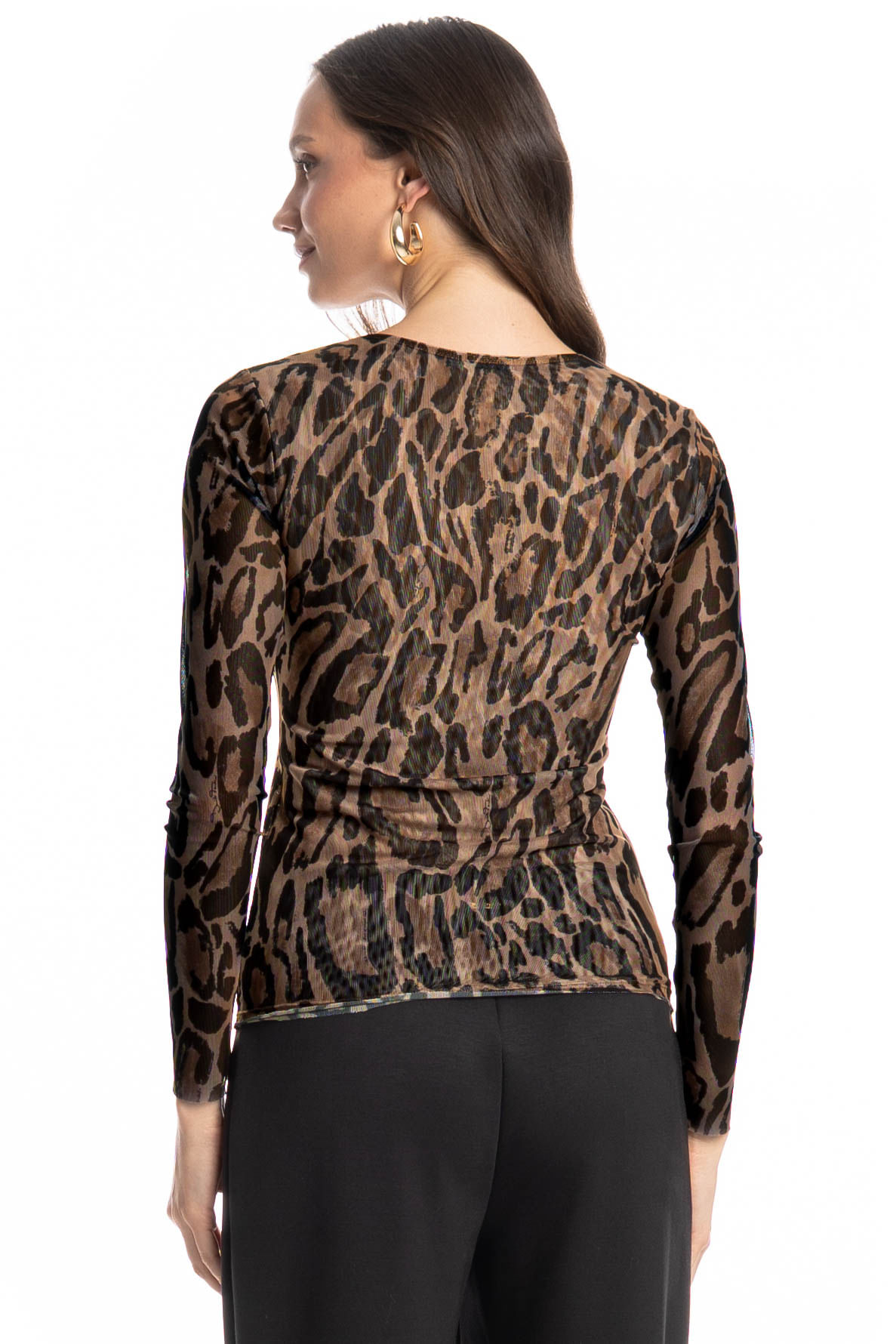 Blusa Manga Longa De Tule Onça Marrom - Imagem 2