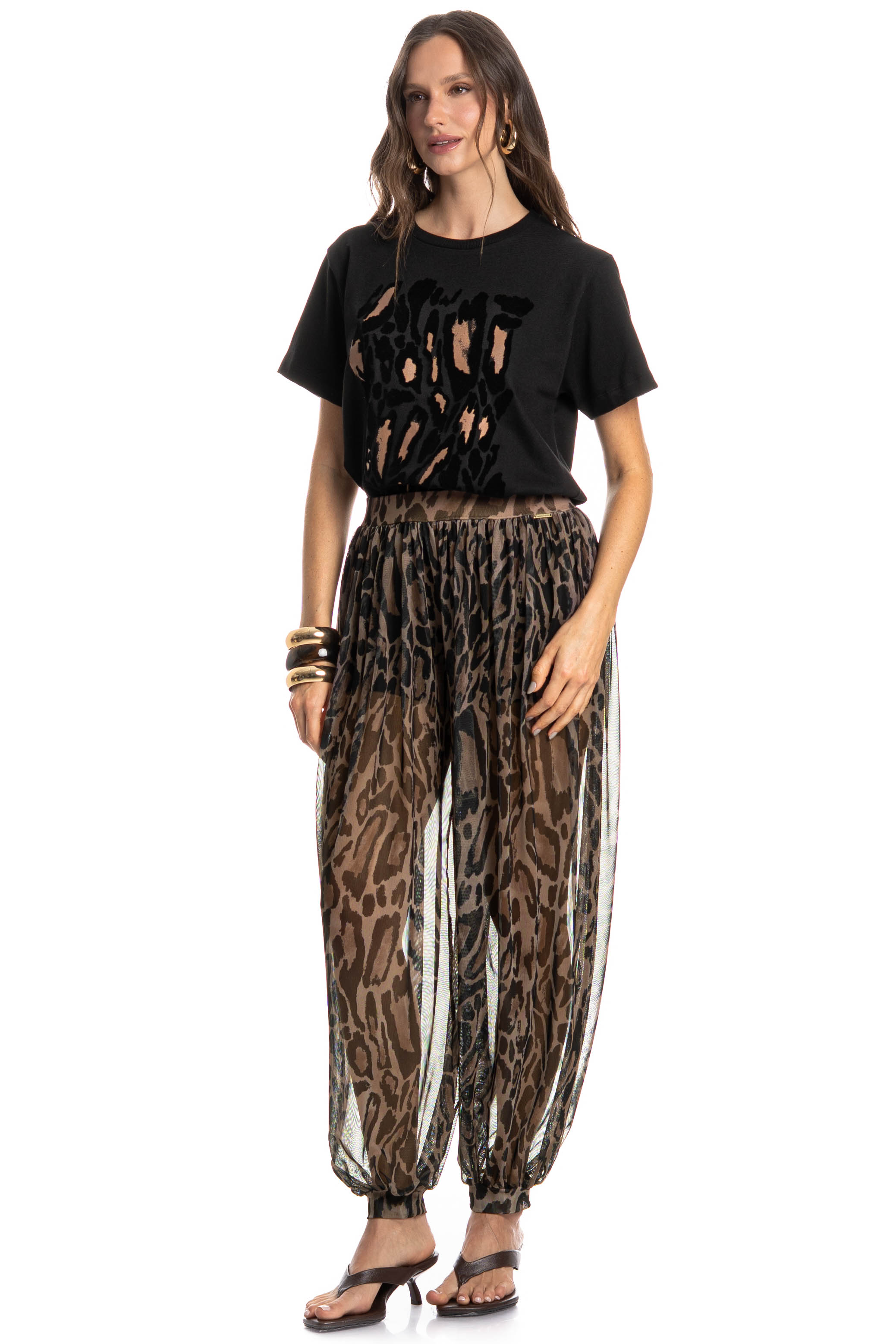 Calça Tule Onça Marrom - Imagem 1