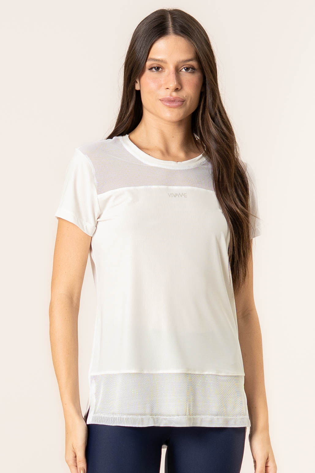 Camiseta Com Tela Pulse Vivame Nude - Imagem 1