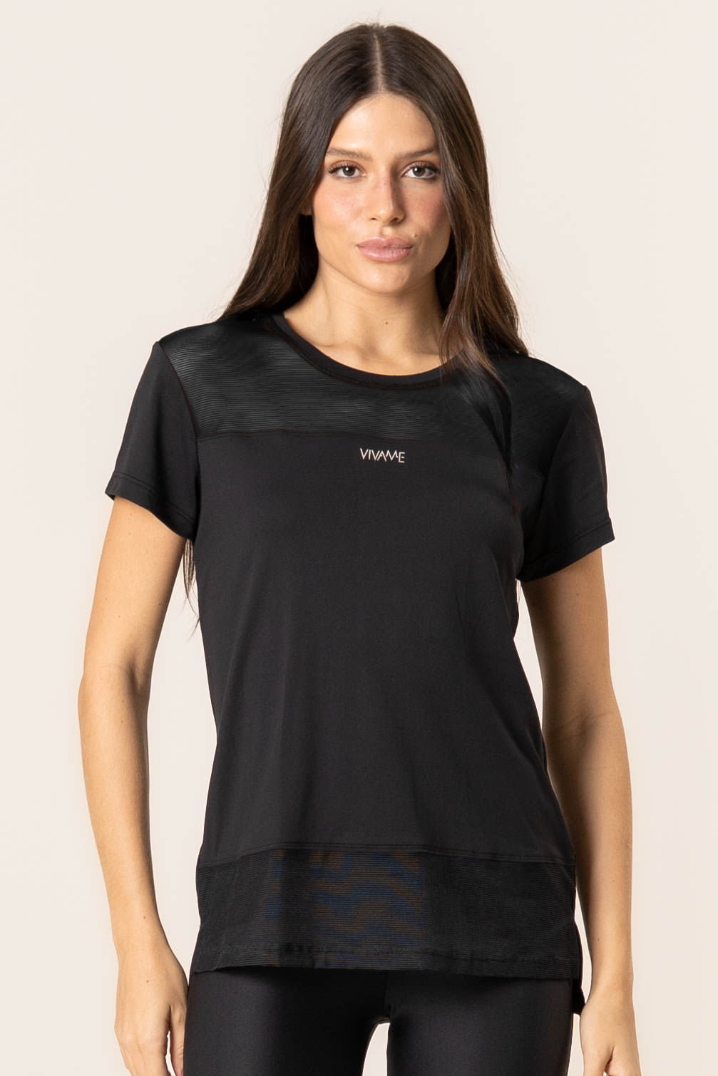 Camiseta Com Tela Pulse Vivame Preto - Imagem 1