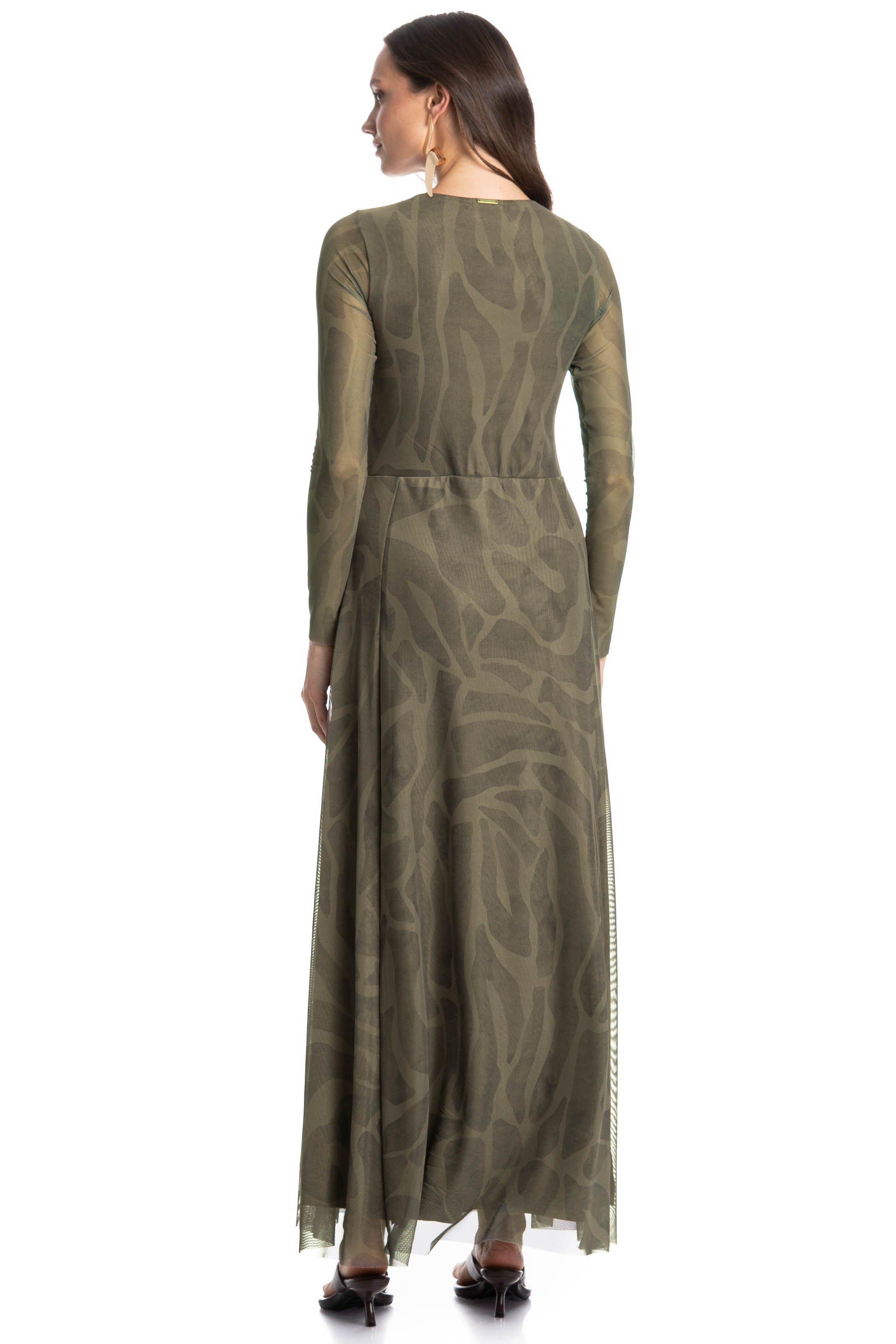 Vestido De Tule Com Manga Longa Safari Verde - Imagem 2
