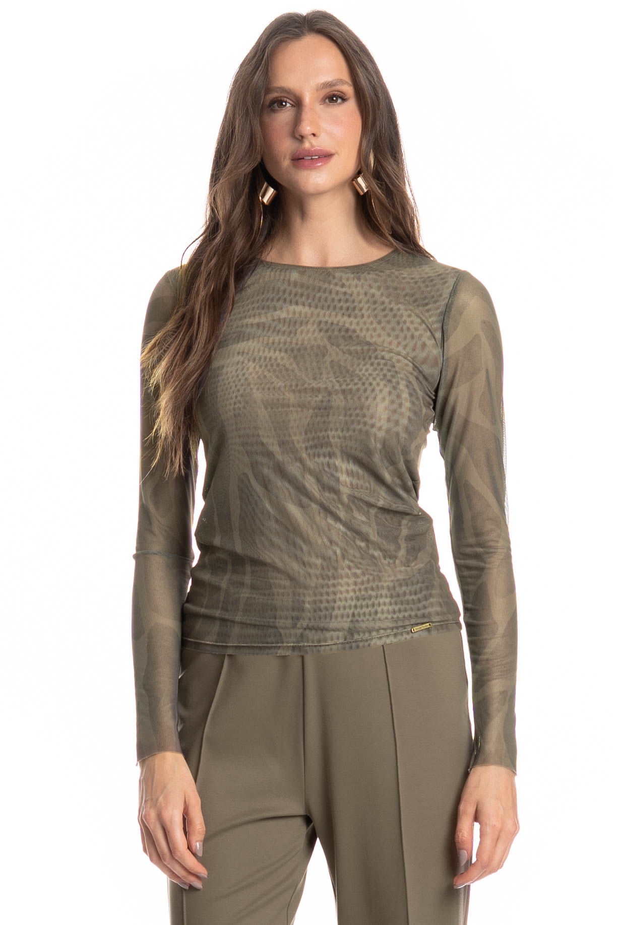 Blusa Manga Longa De Tule Safari Verde - Imagem 1