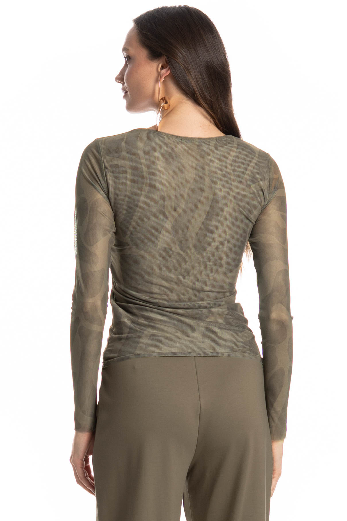 Blusa Manga Longa De Tule Safari Verde - Imagem 2