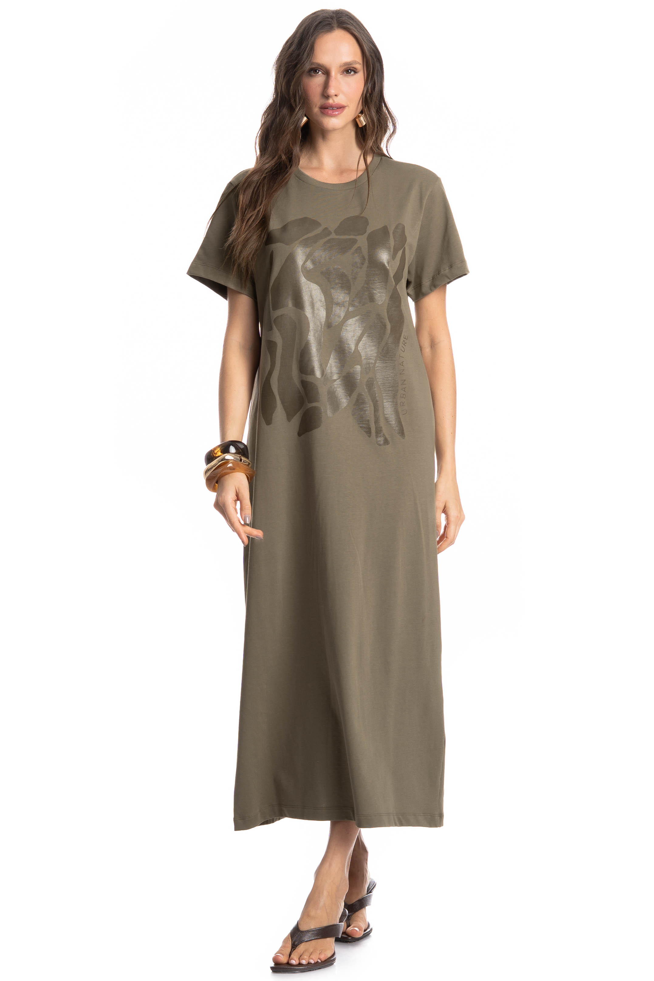 Vestido Com Manga Safari Verde - Imagem 1