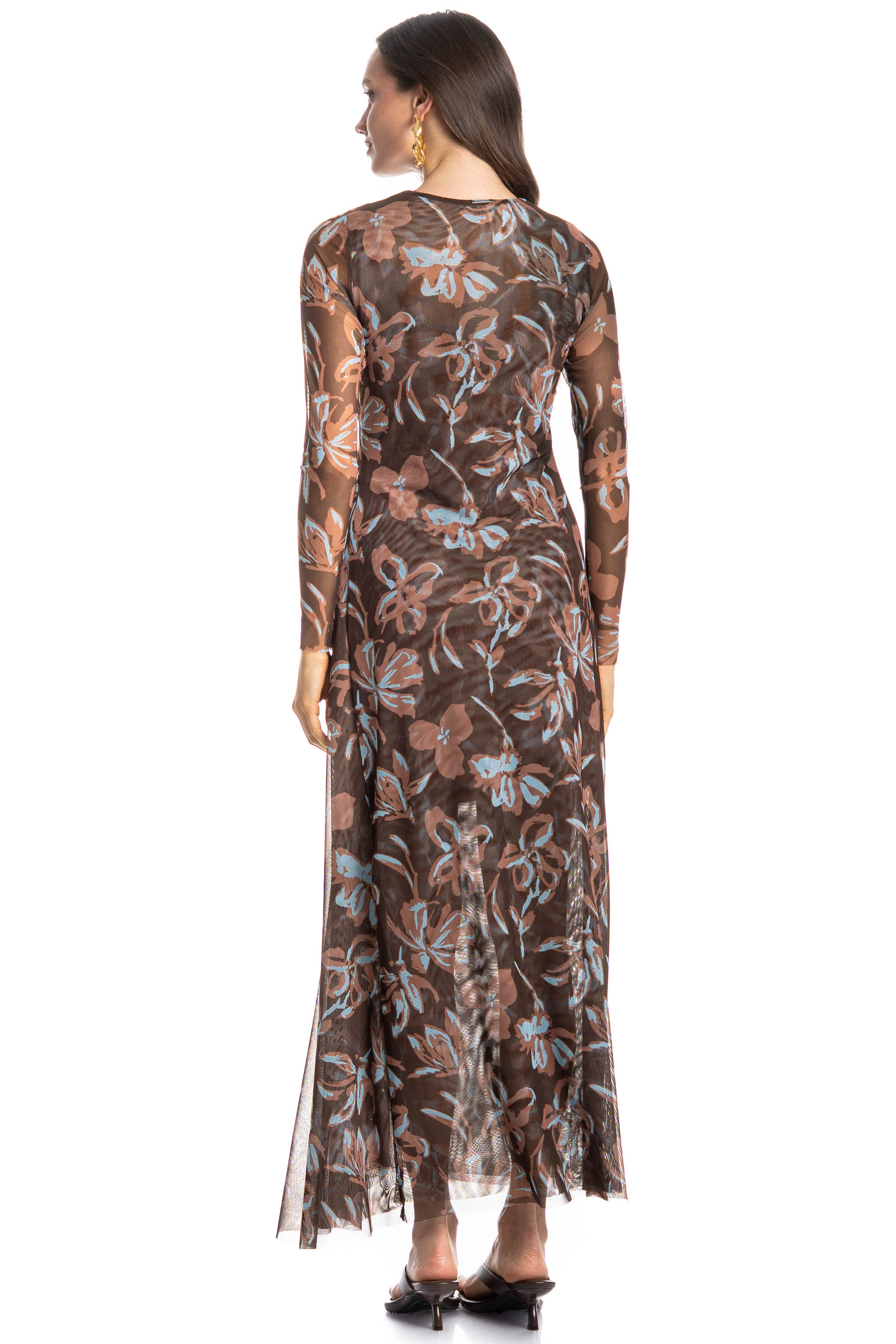 Vestido De Tule Com Combinete Franzido Jardim Marrom - Imagem 2
