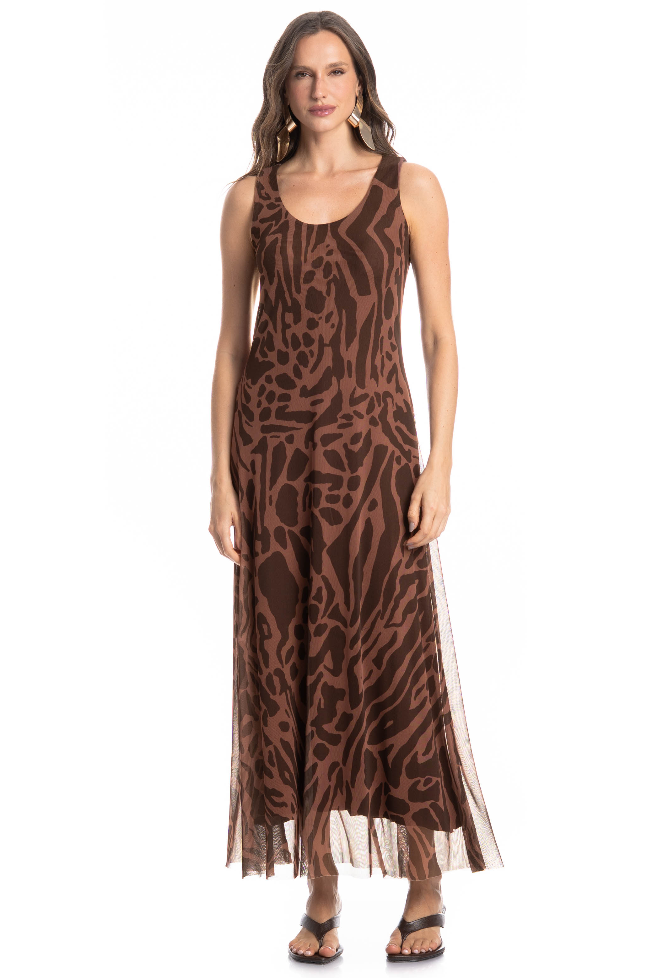 Vestido Evasê De Tule Colinas Marrom - Imagem 1