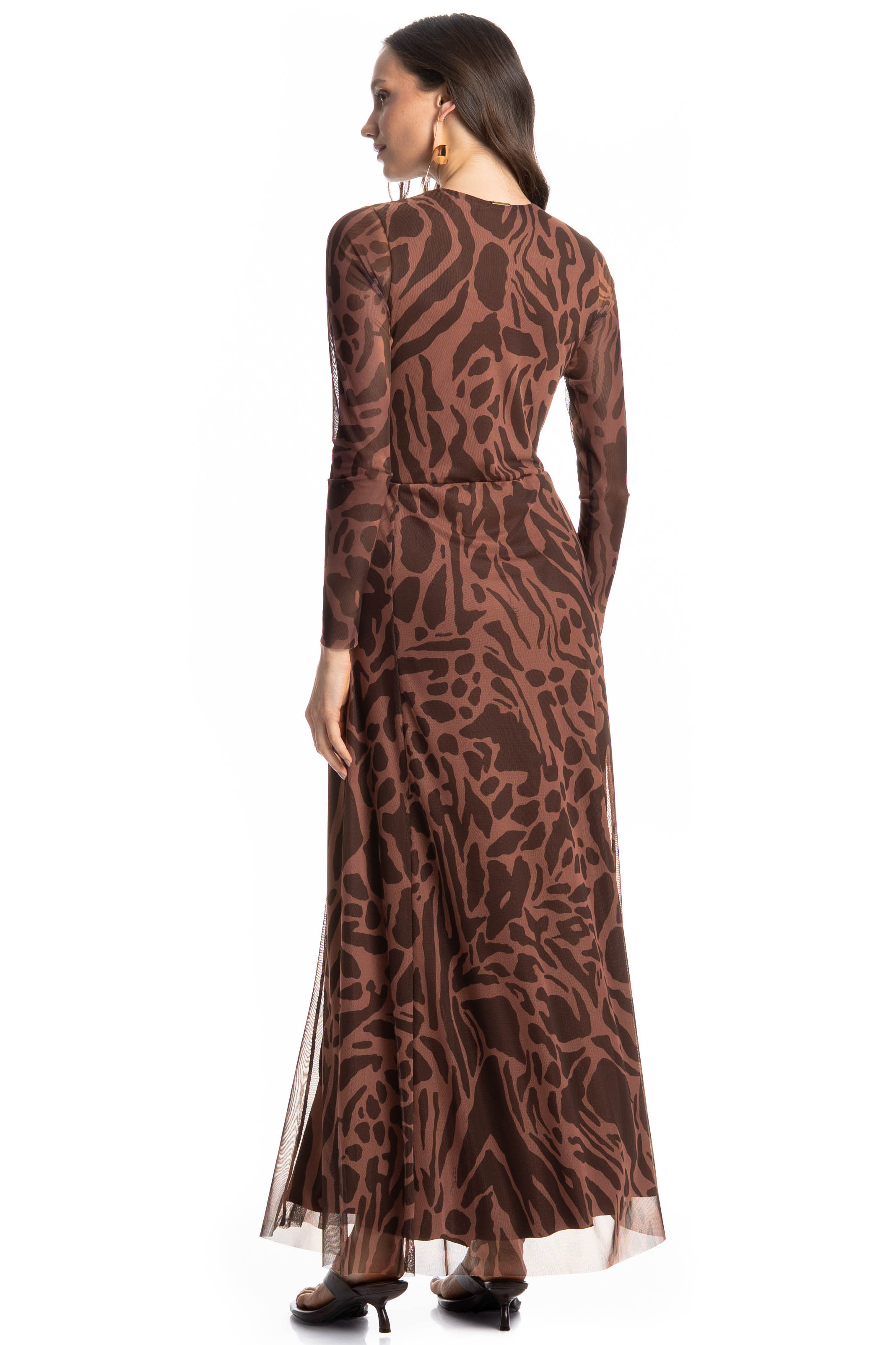 Vestido De Tule Com Manga Longa Colinas Marrom - Imagem 2