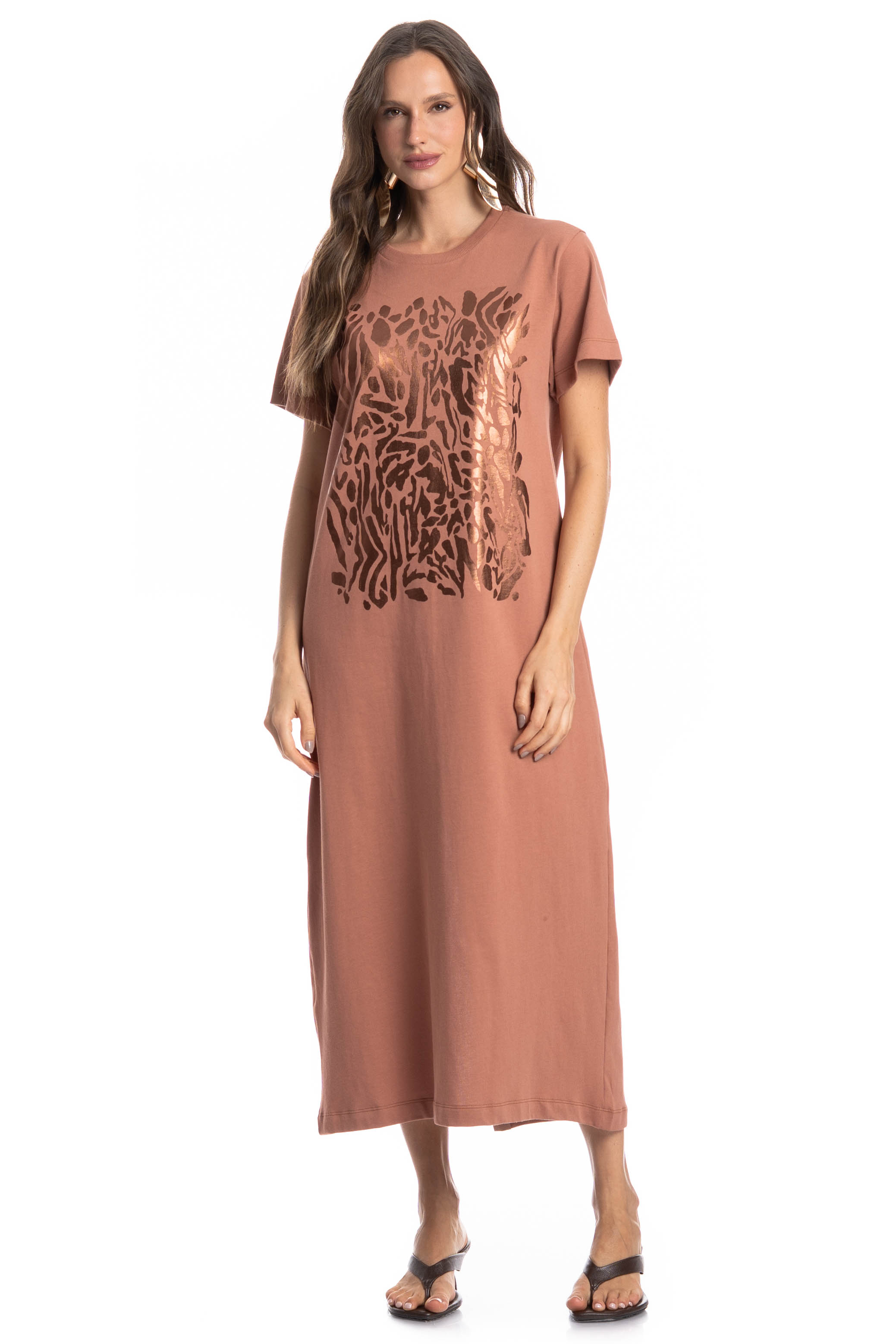 Vestido Com Manga Colinas Marrom - Imagem 1