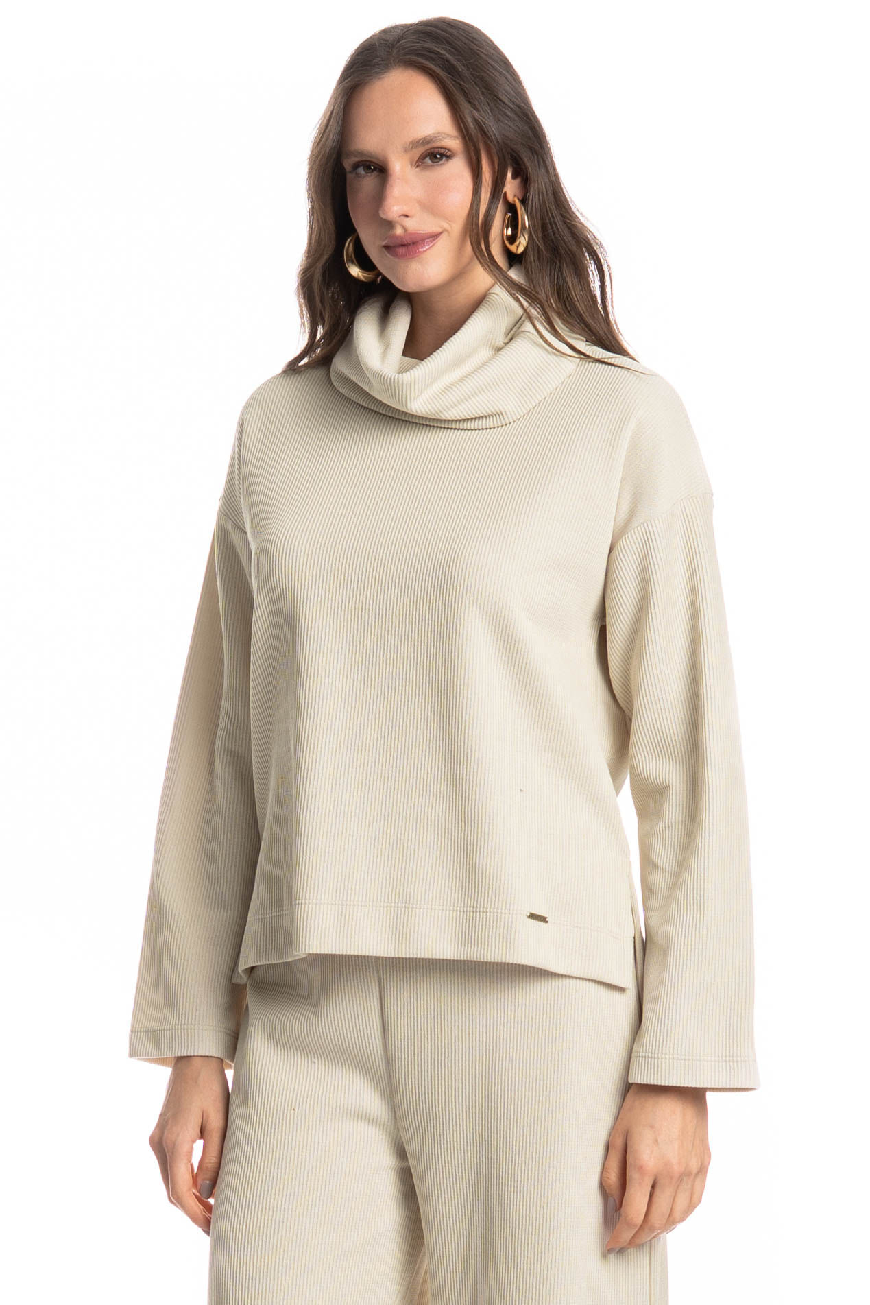 Blusa Feminina Gola Alta Giulia Branco - Imagem 1