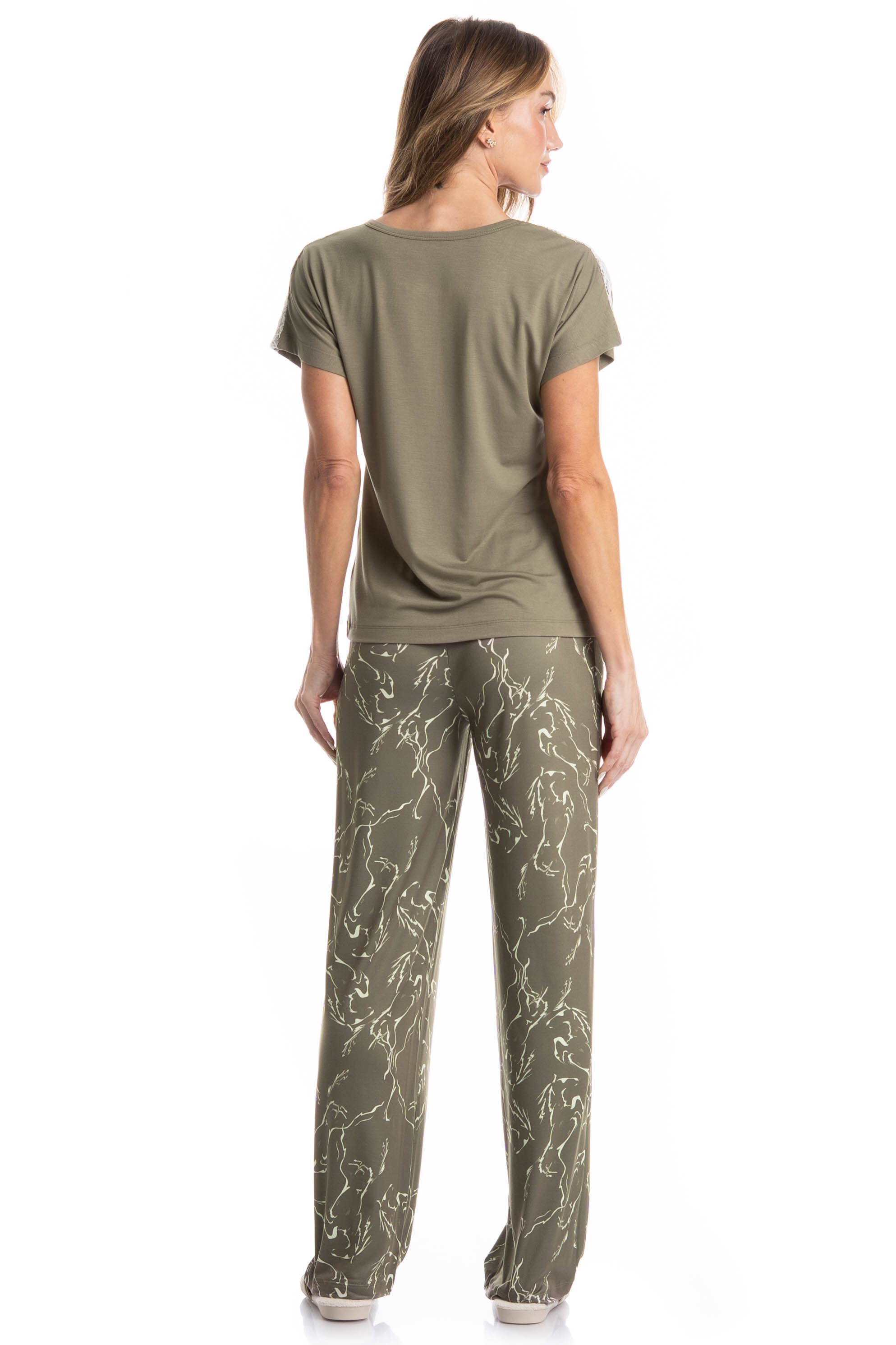 Pijama Feminino Longo Manga Curta Ártemis Verde - Imagem 2