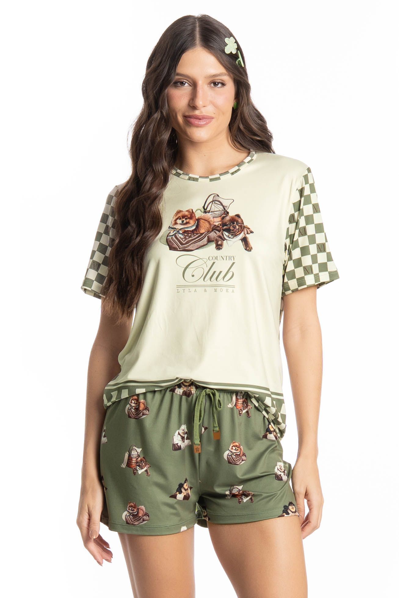 Pijama Curto Country Moka Verde - Imagem 1