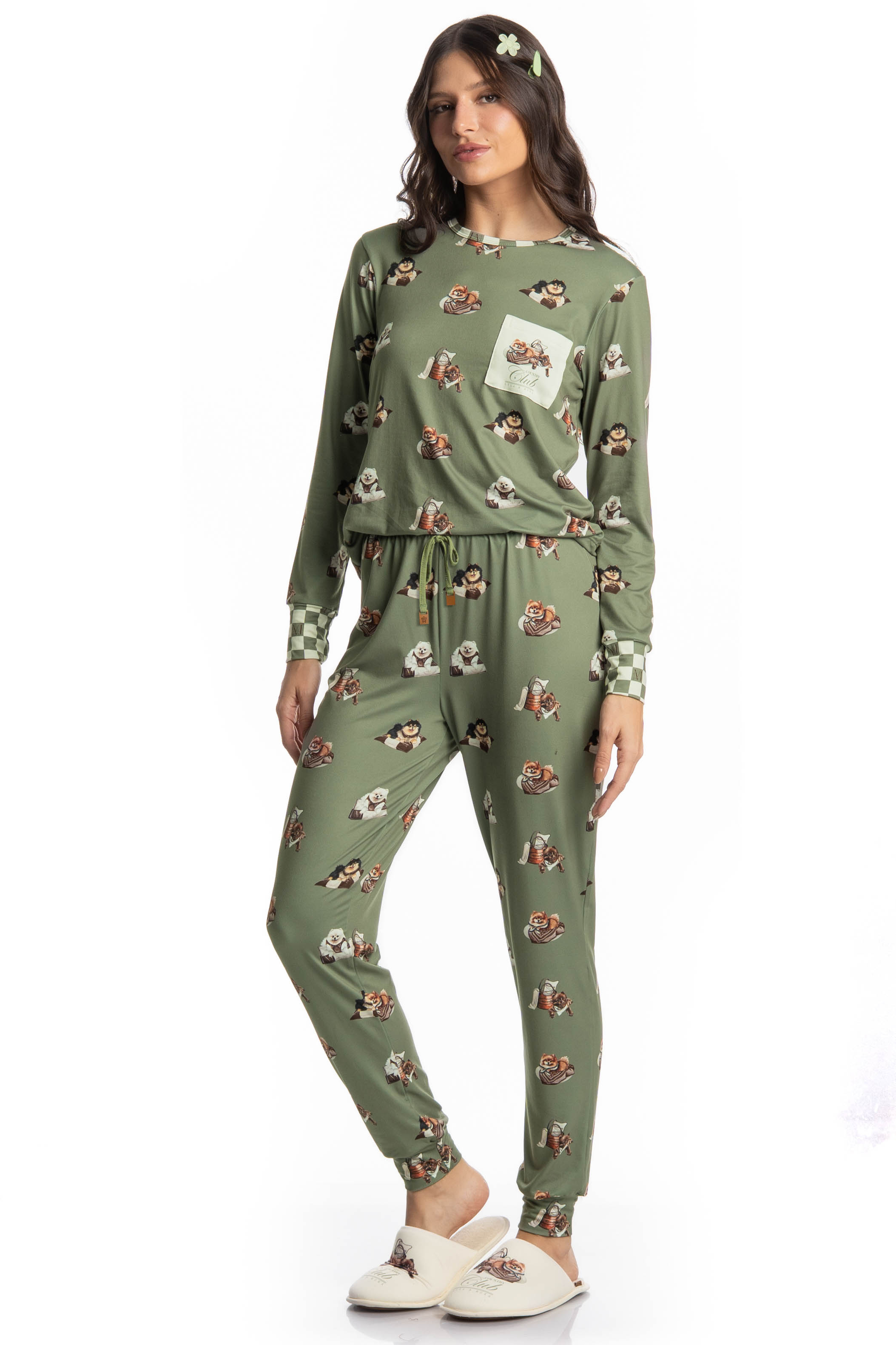 Pijama Longo Feminino Country Moka Verde - Imagem 1