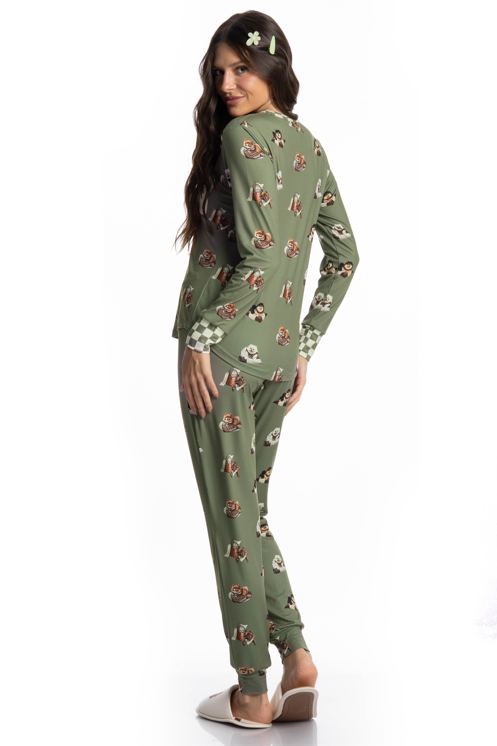 Pijama Longo Feminino Country Moka Verde - Imagem 2