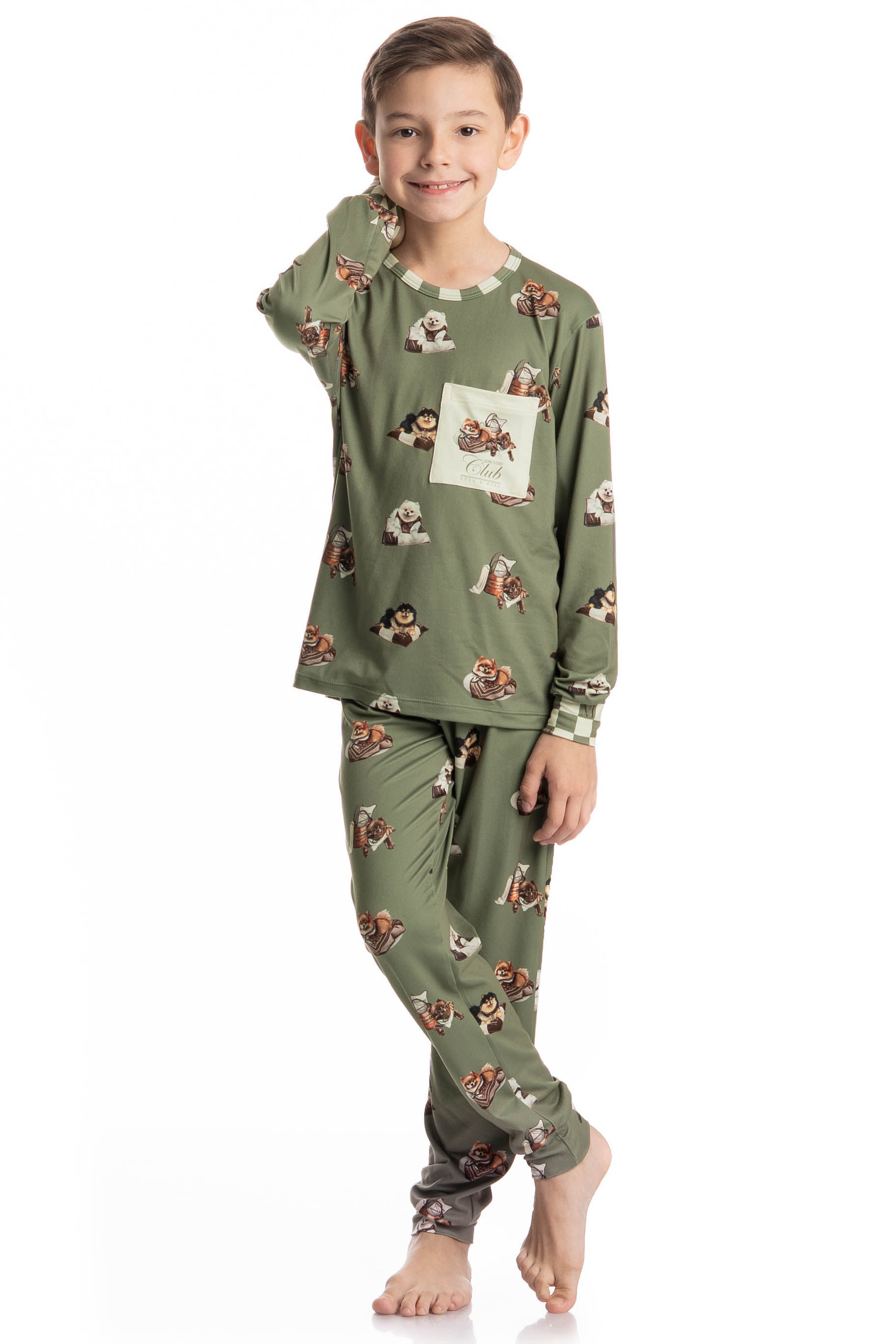 Pijama Longo Infantil Unissex Country Moka Verde - Imagem 1