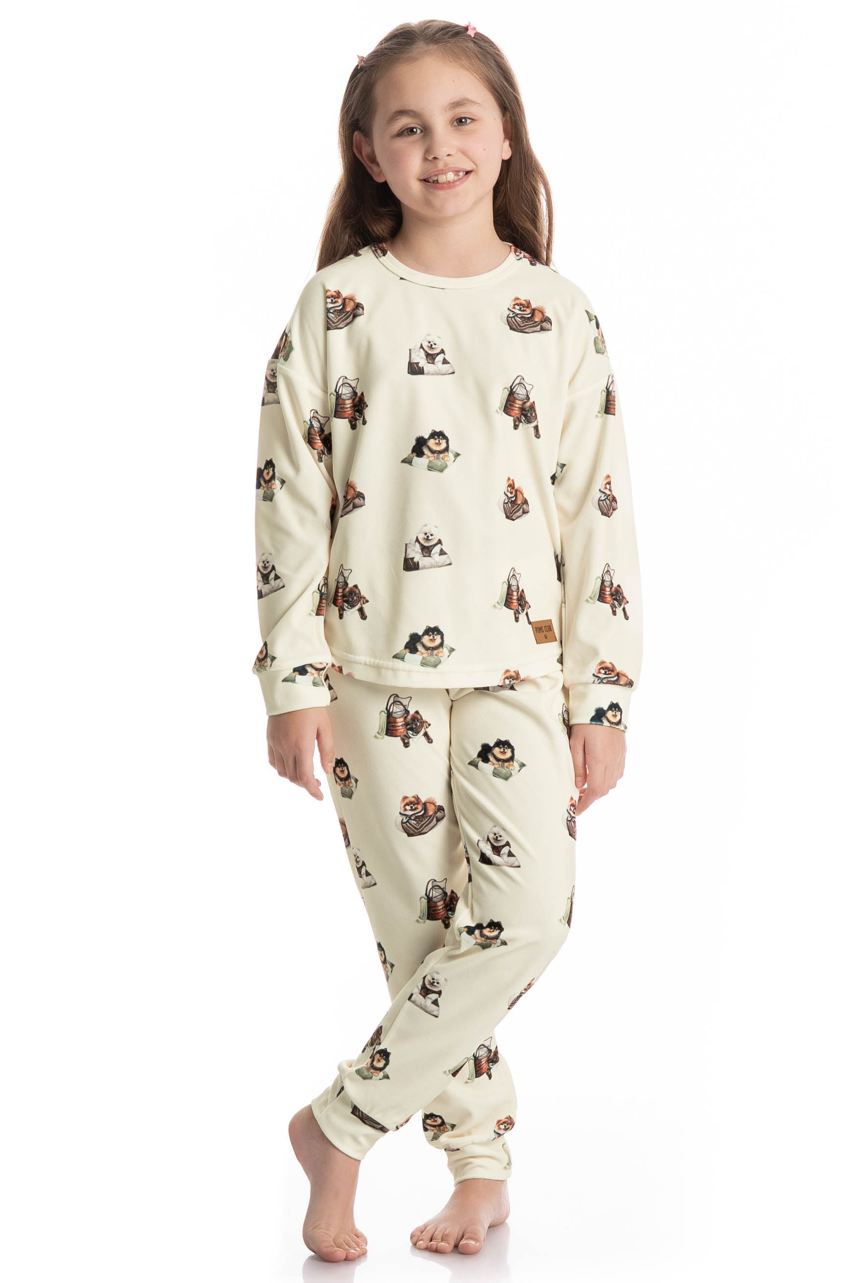 Pijama Longo Infantil Unissex Velvet Country Moka Branco - Imagem 1