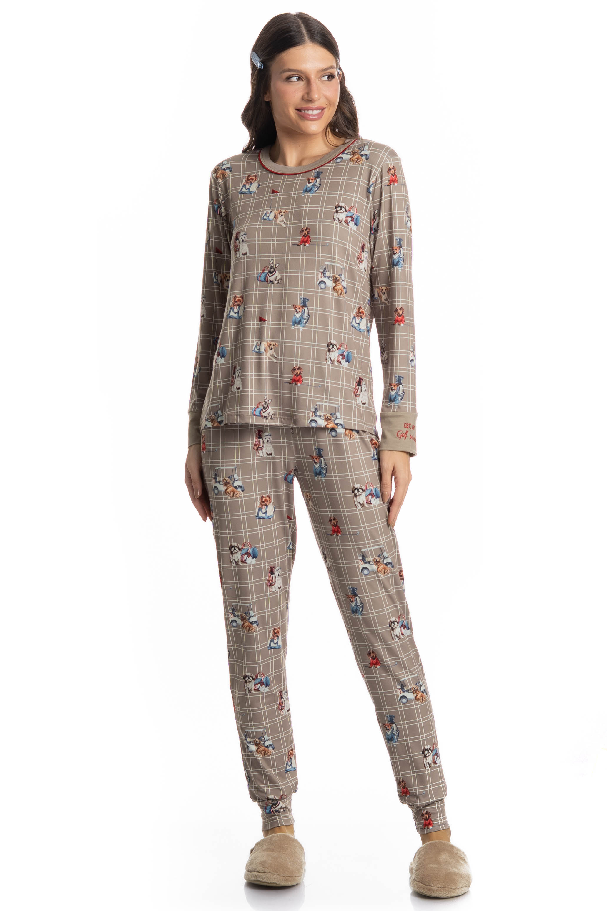 Pijama Longo Dogs Golf Bege - Imagem 1