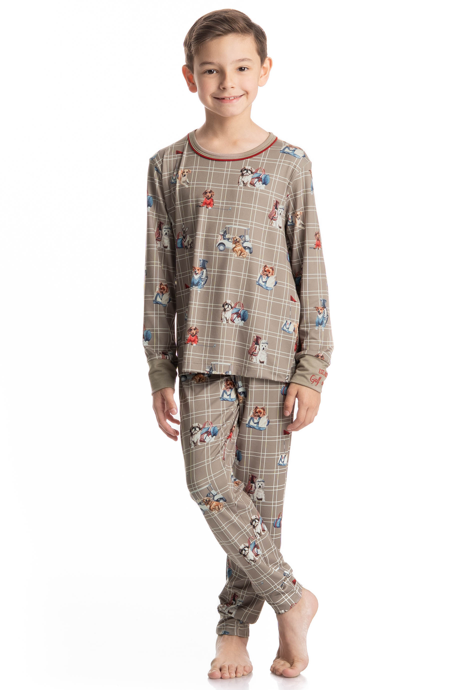 Pijama Longo Infantil Unissex Dogs Golf Bege - Imagem 1