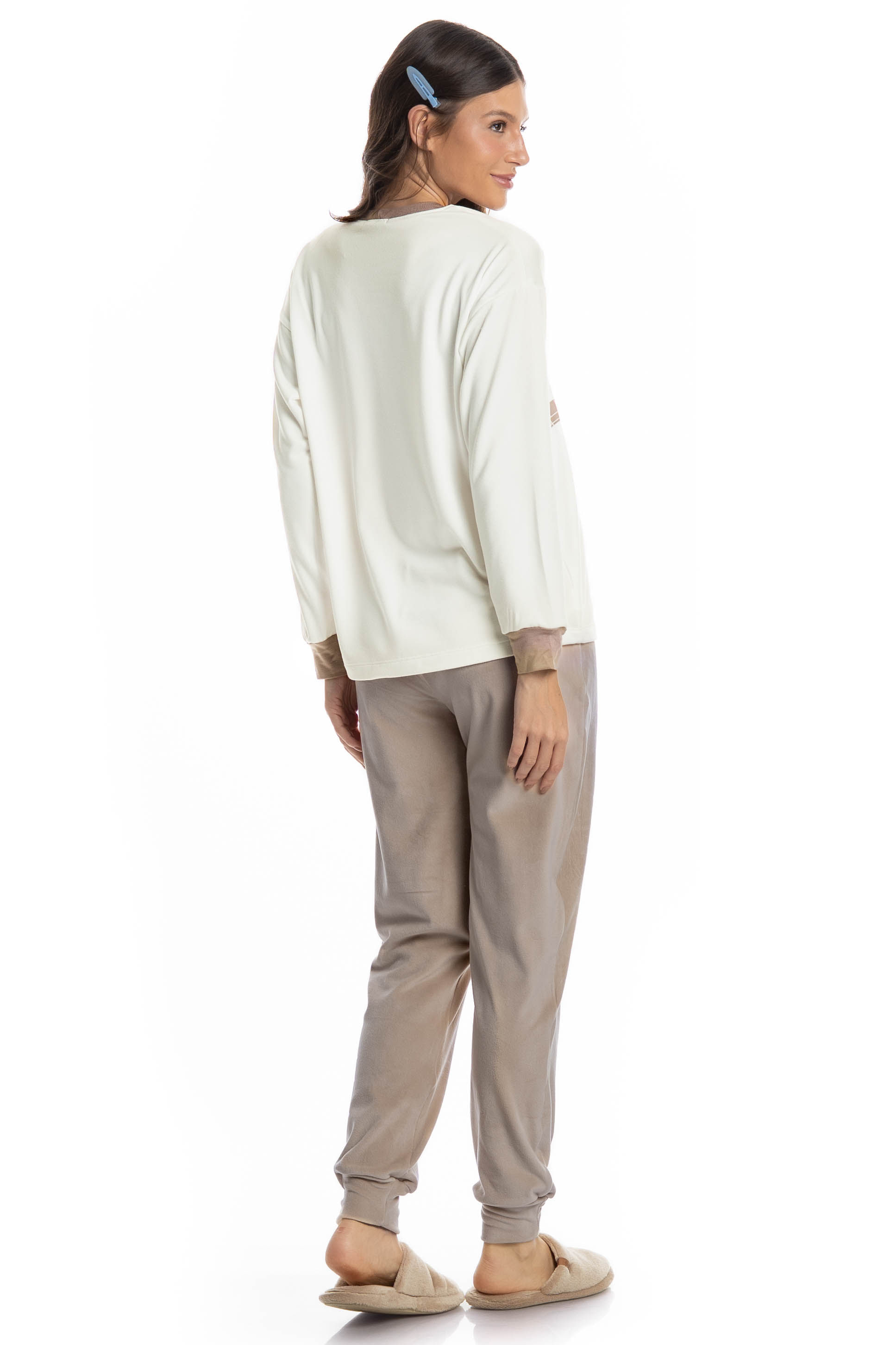 Pijama Feminino Longo Velvet Dogs Golf Bege - Imagem 2