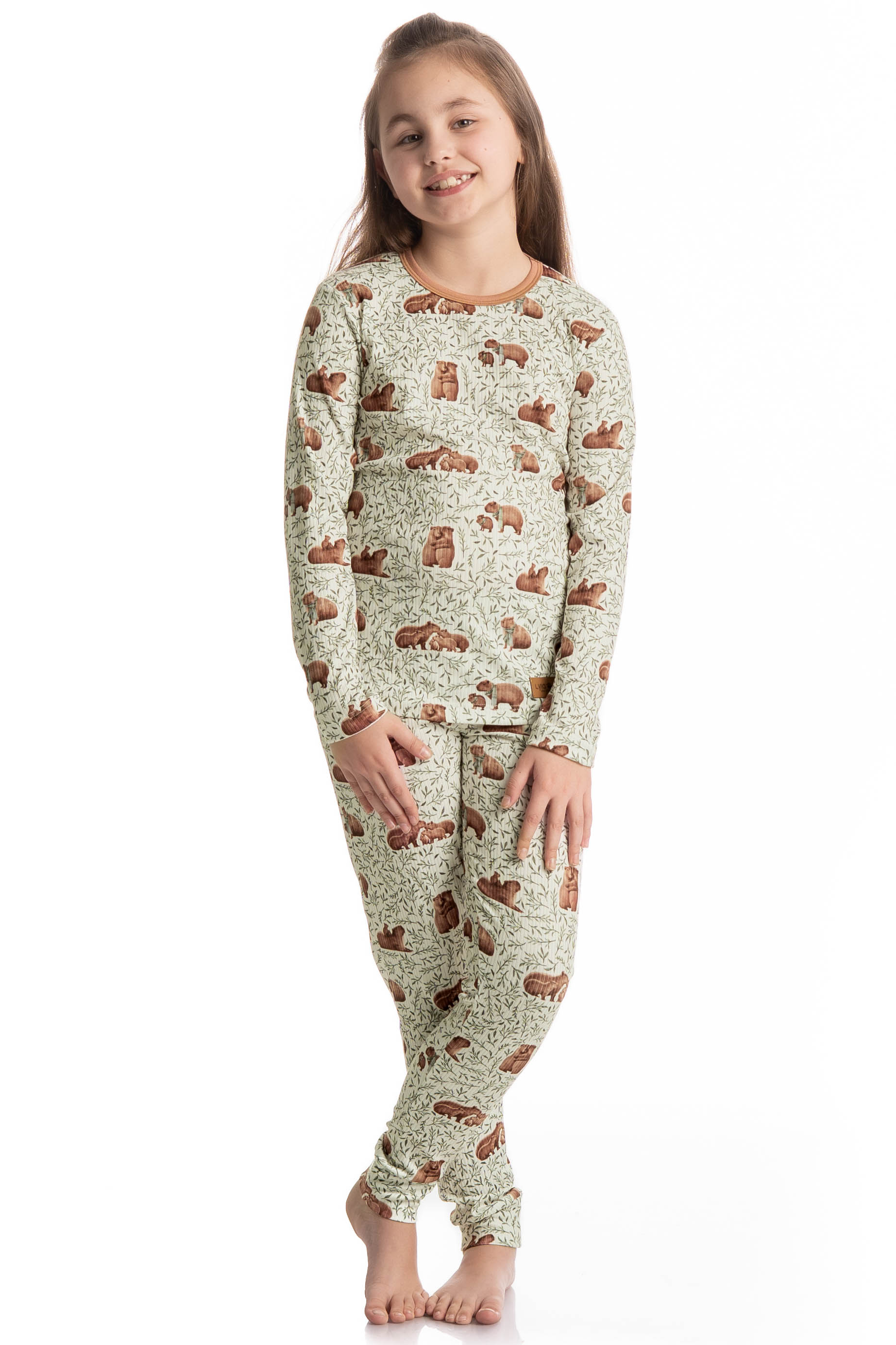 Pijama Longo Infantil Unissex Slim Capivara Branco - Imagem 1