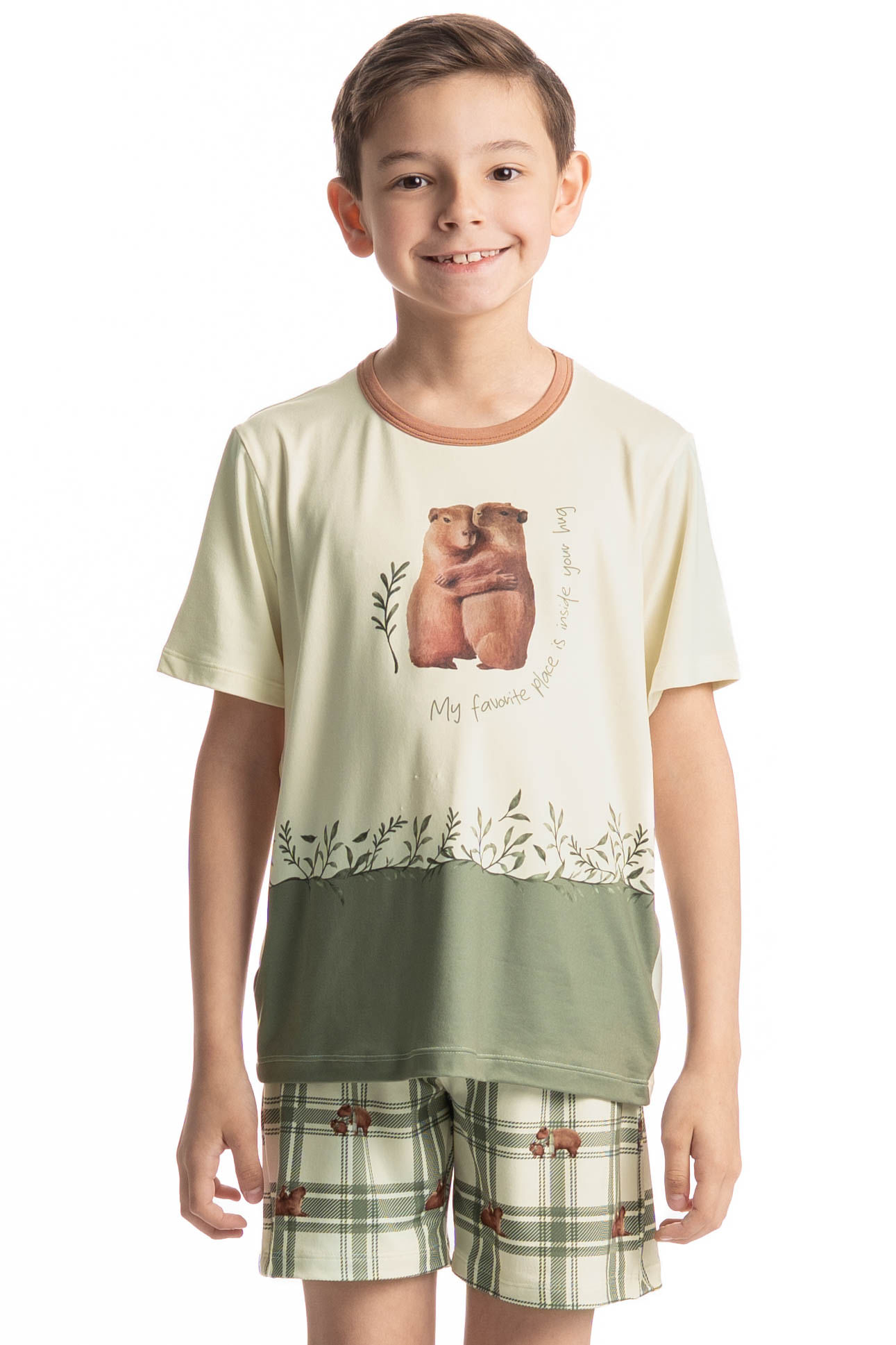 Pijama Curto Infantil Unissex Capivara Branco - Imagem 1