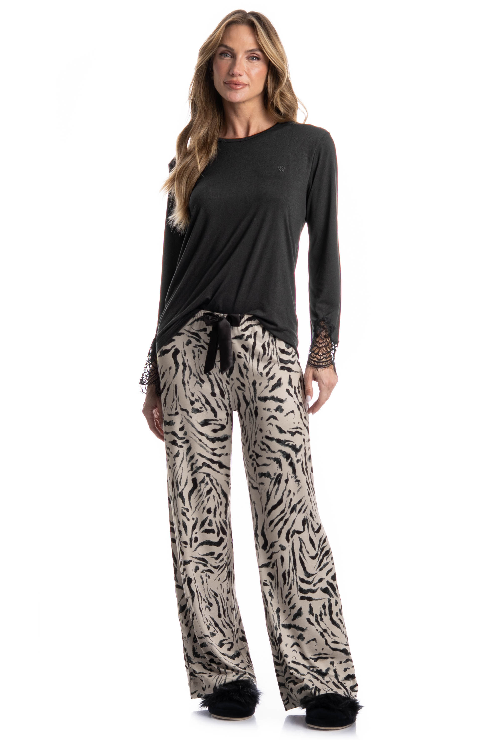 Pijama Wide Leg Felina Preto - Imagem 1