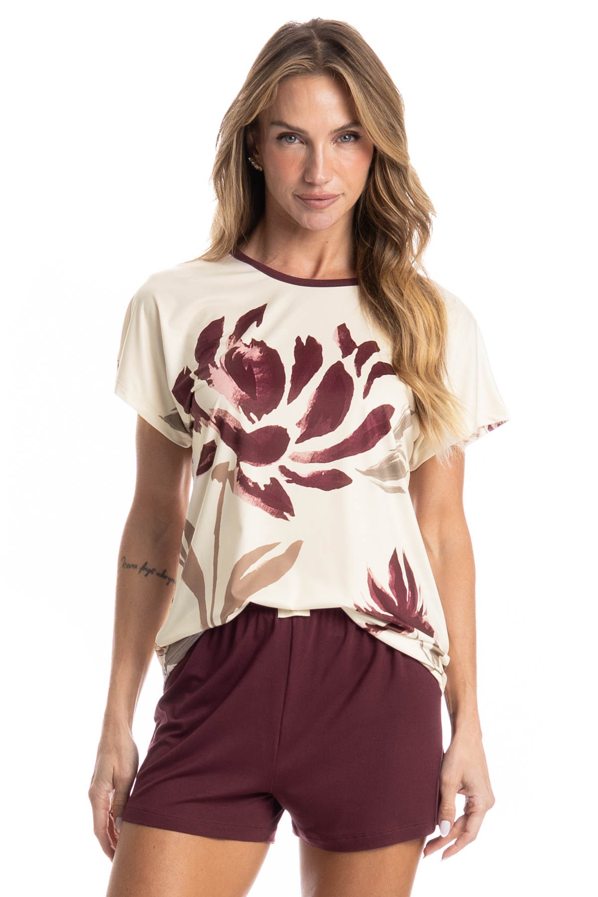 Pijama Feminino Curto Flora Vermelho - Imagem 1