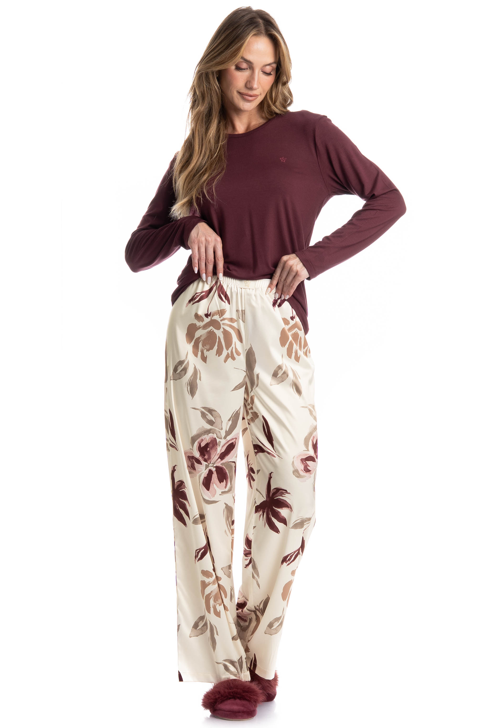 Pijama Longo Flora Vermelho - Imagem 1