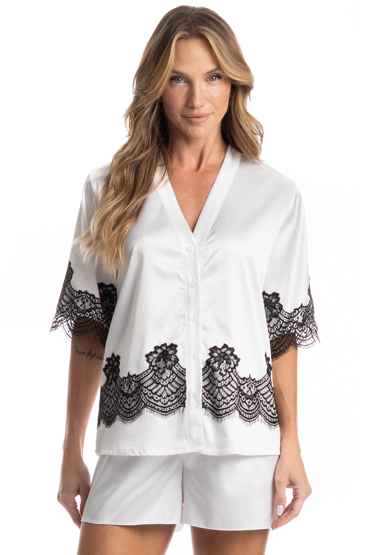Pijama Feminino Curto Americano Chloe Branco - Imagem 1