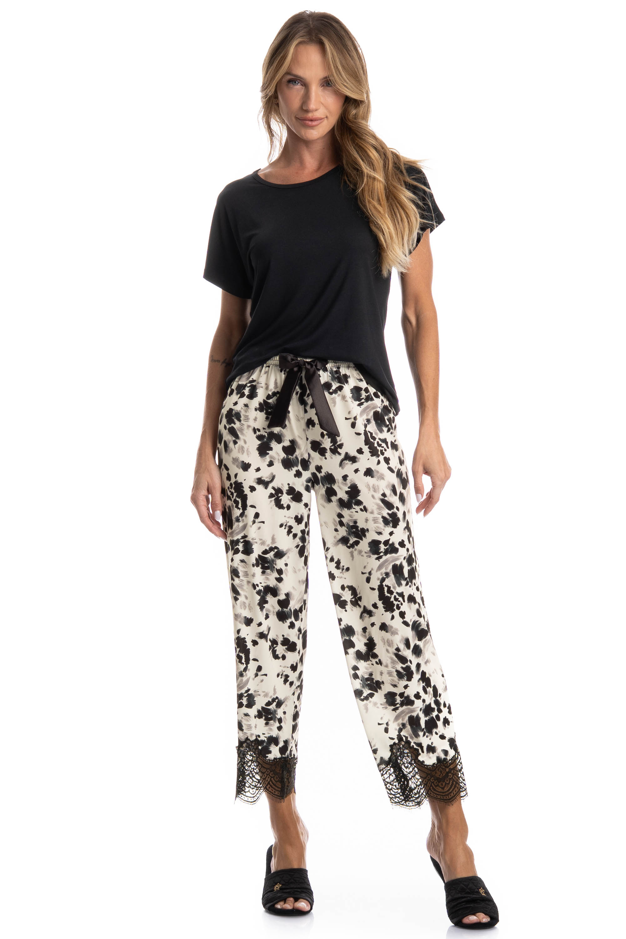 Pijama Feminino Capri Helen Preto - Imagem 1