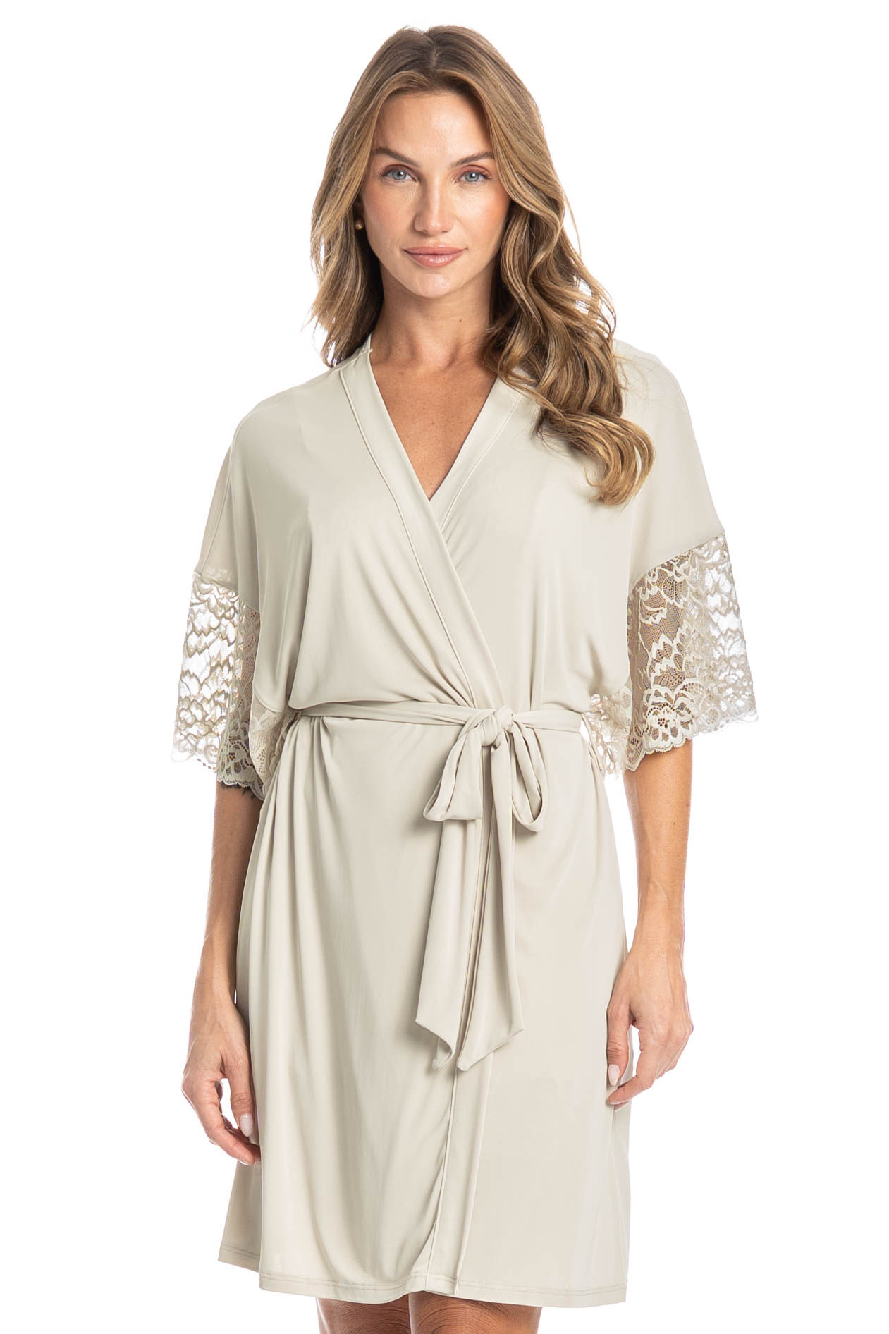 Robe Feminino Curto Com Renda Manu Bege - Imagem 1