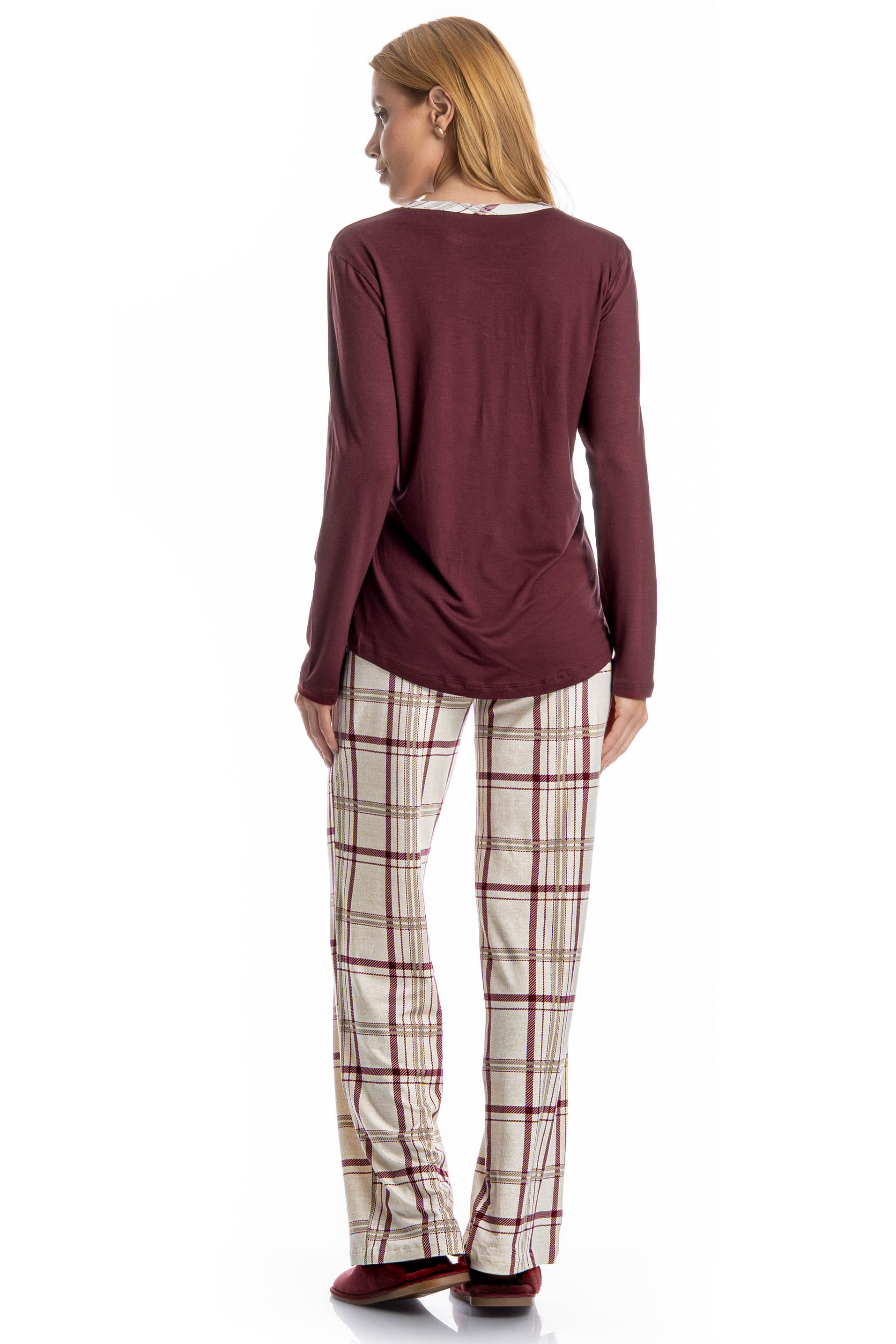 Pijama Feminino Longo Jaque Branco - Imagem 2