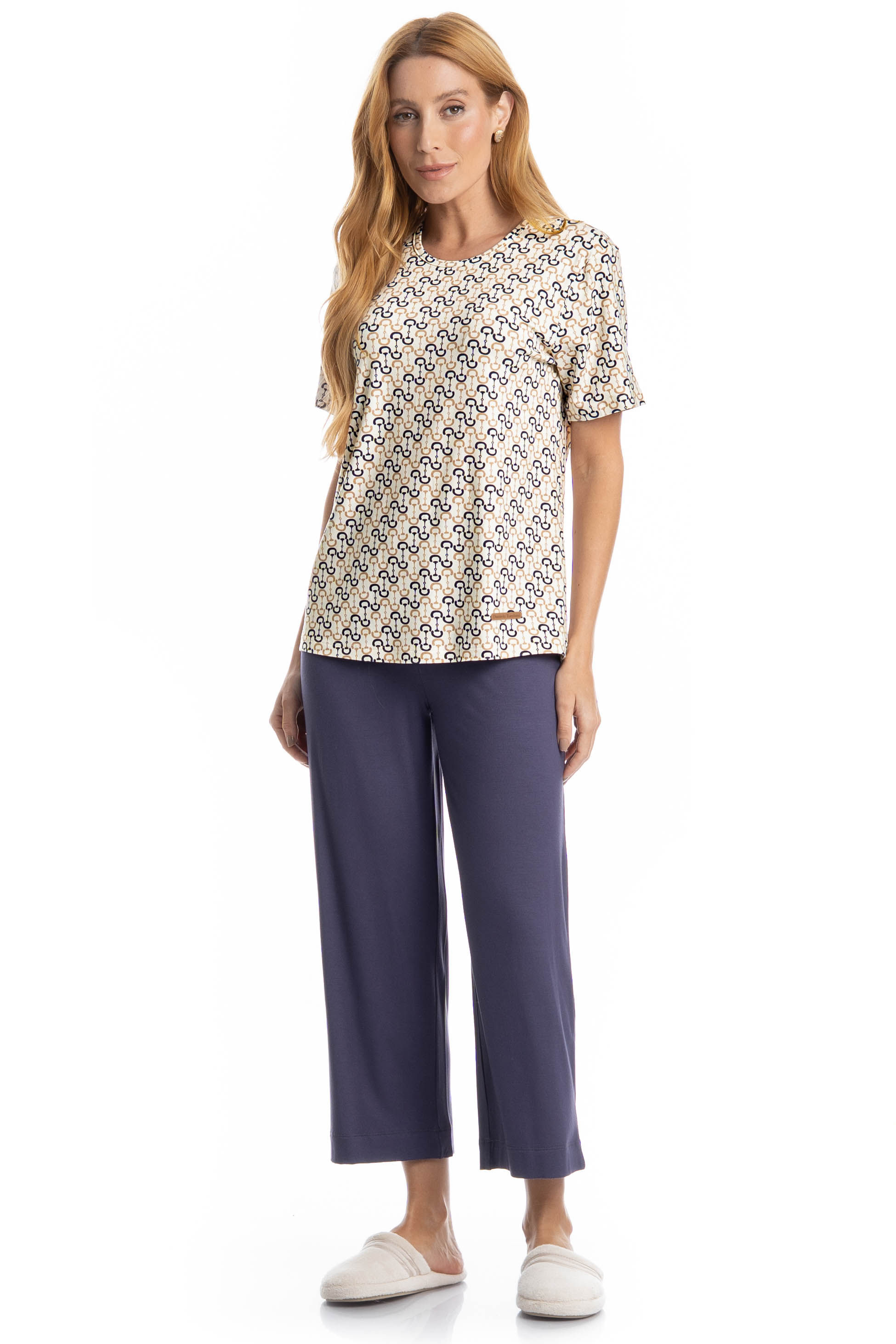 Pijama Feminino Capri Rebeca Azul-marinho - Imagem 1