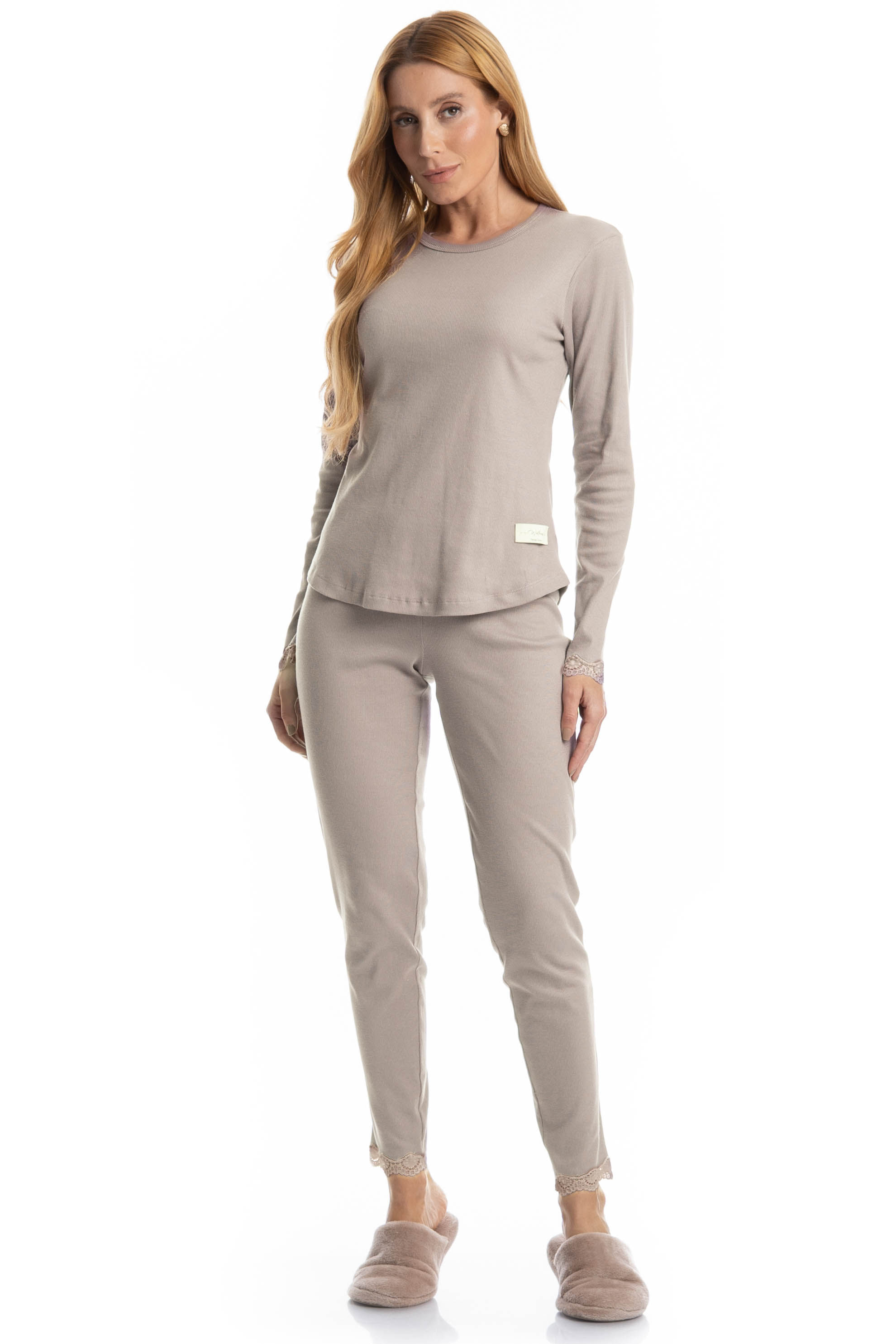 Pijama Feminino Longo Rib Charlote Rosa-3 - Imagem 1