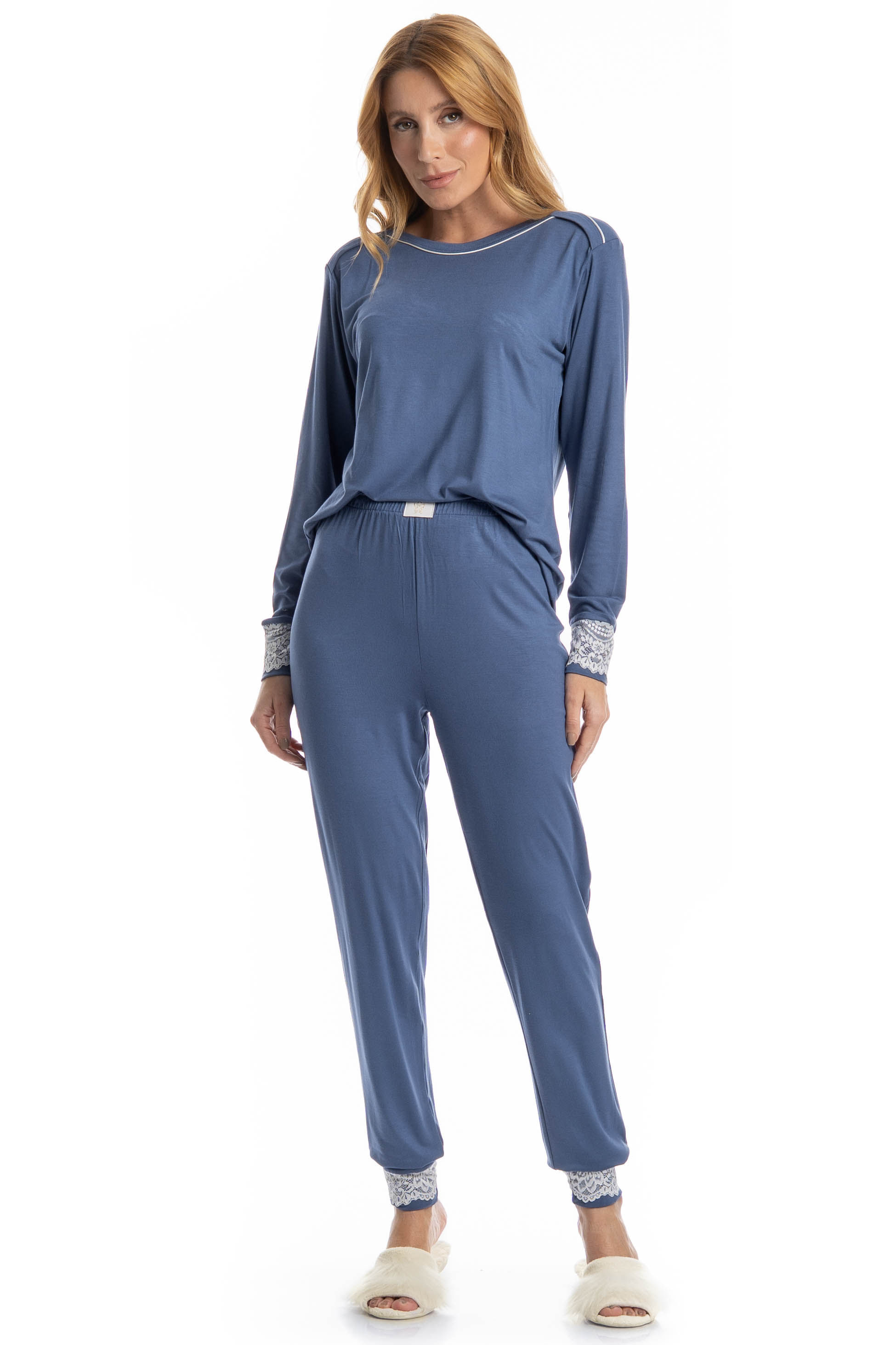 Pijama Feminino Longo Lily Azul-2 - Imagem 1
