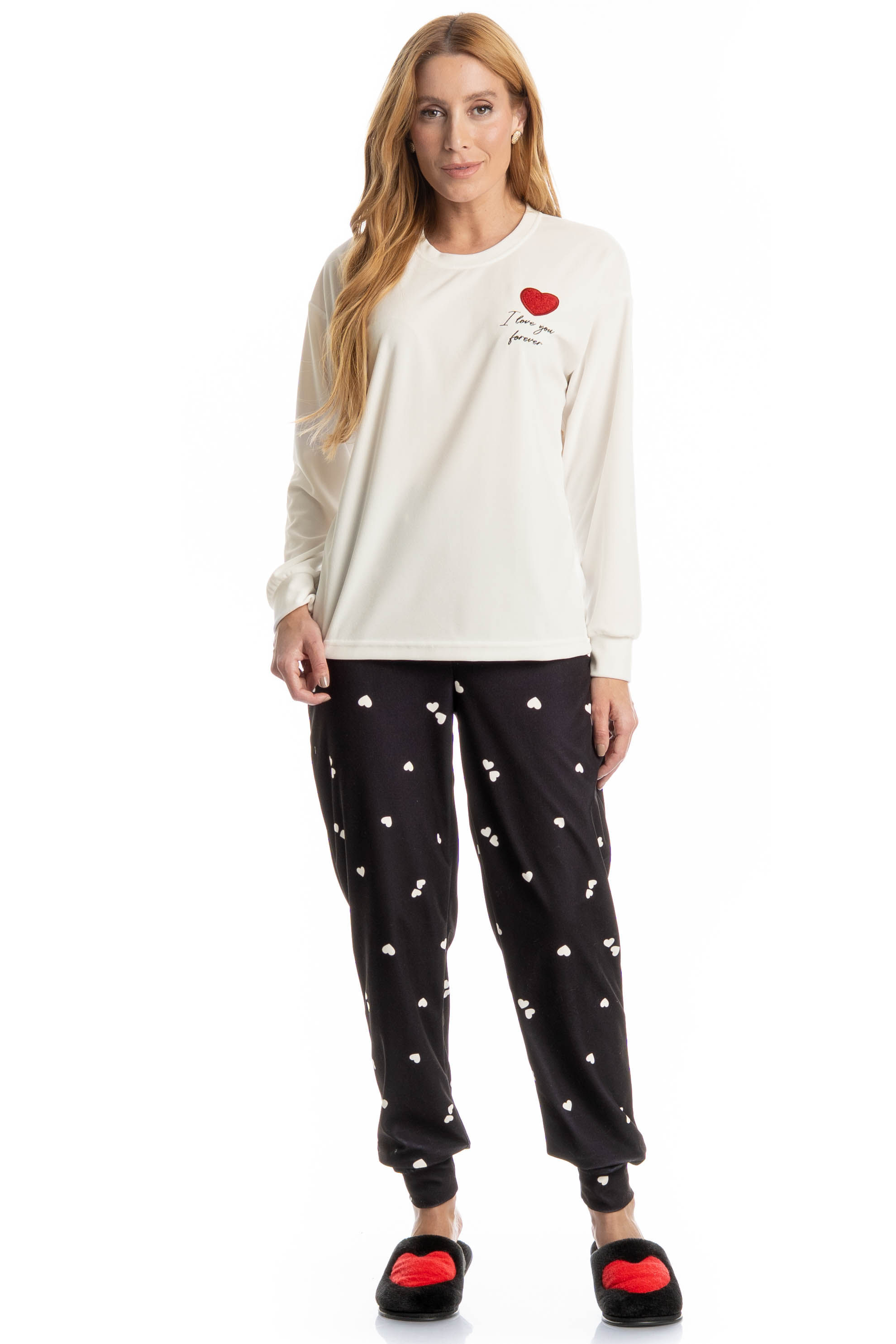 Pijama Longo Velvet Lovely Preto - Imagem 1