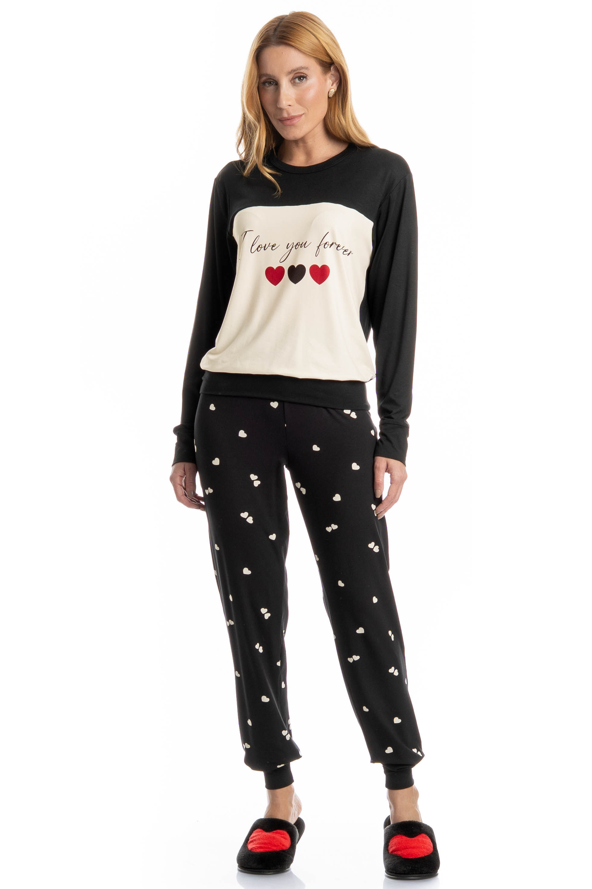 Pijama Feminino Longo Lovely Preto - Imagem 1