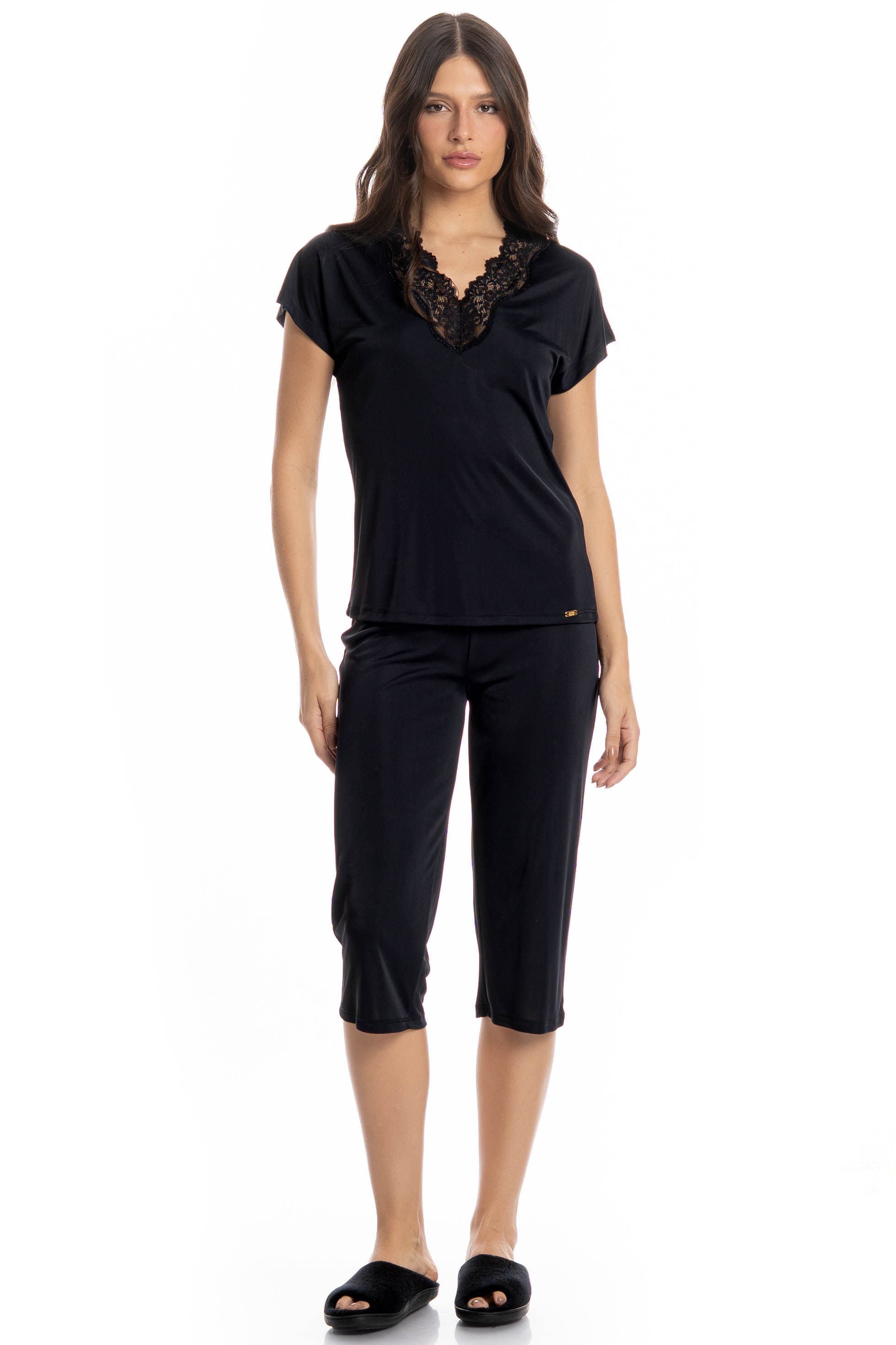 Pijama Feminino Pescador Biba Preto - Imagem 1